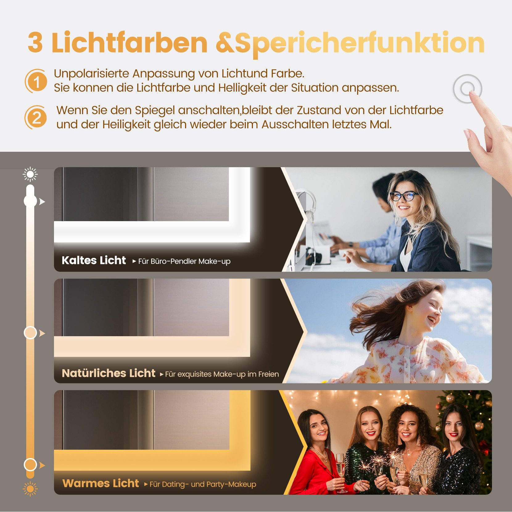 Dripex Badspiegel LED Badezimmerspiegel Spiegel Wandspiegel 3 Lichtfarbe 60x100cm