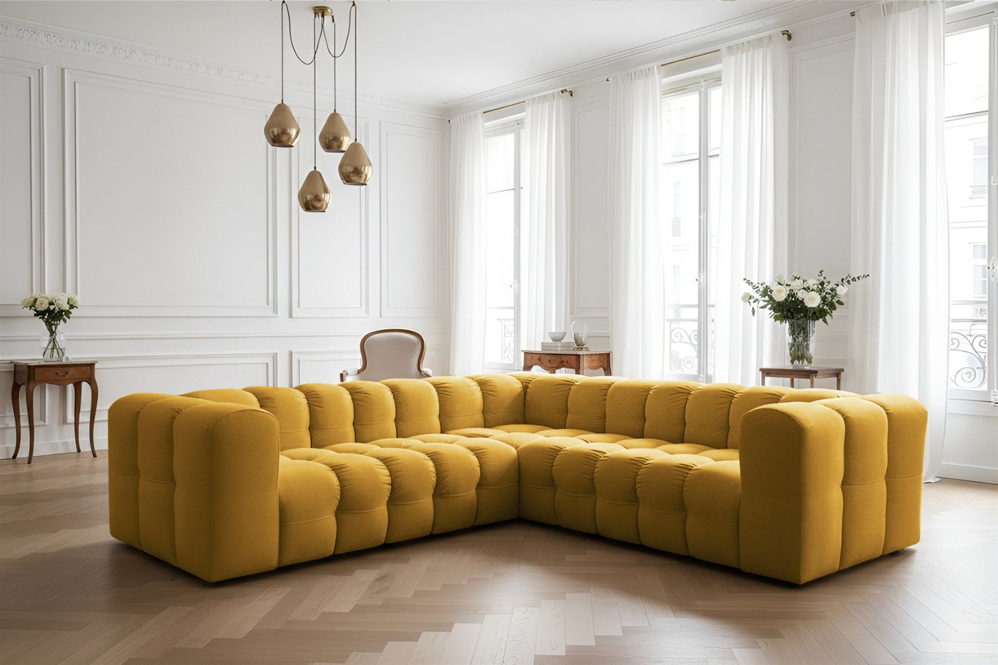 Fun Möbel Ecksofa Designersofa SOLVIE XS Universal (270cm), Stoff Moly oder Tiffani, Sofa-Rücken echt bezogen