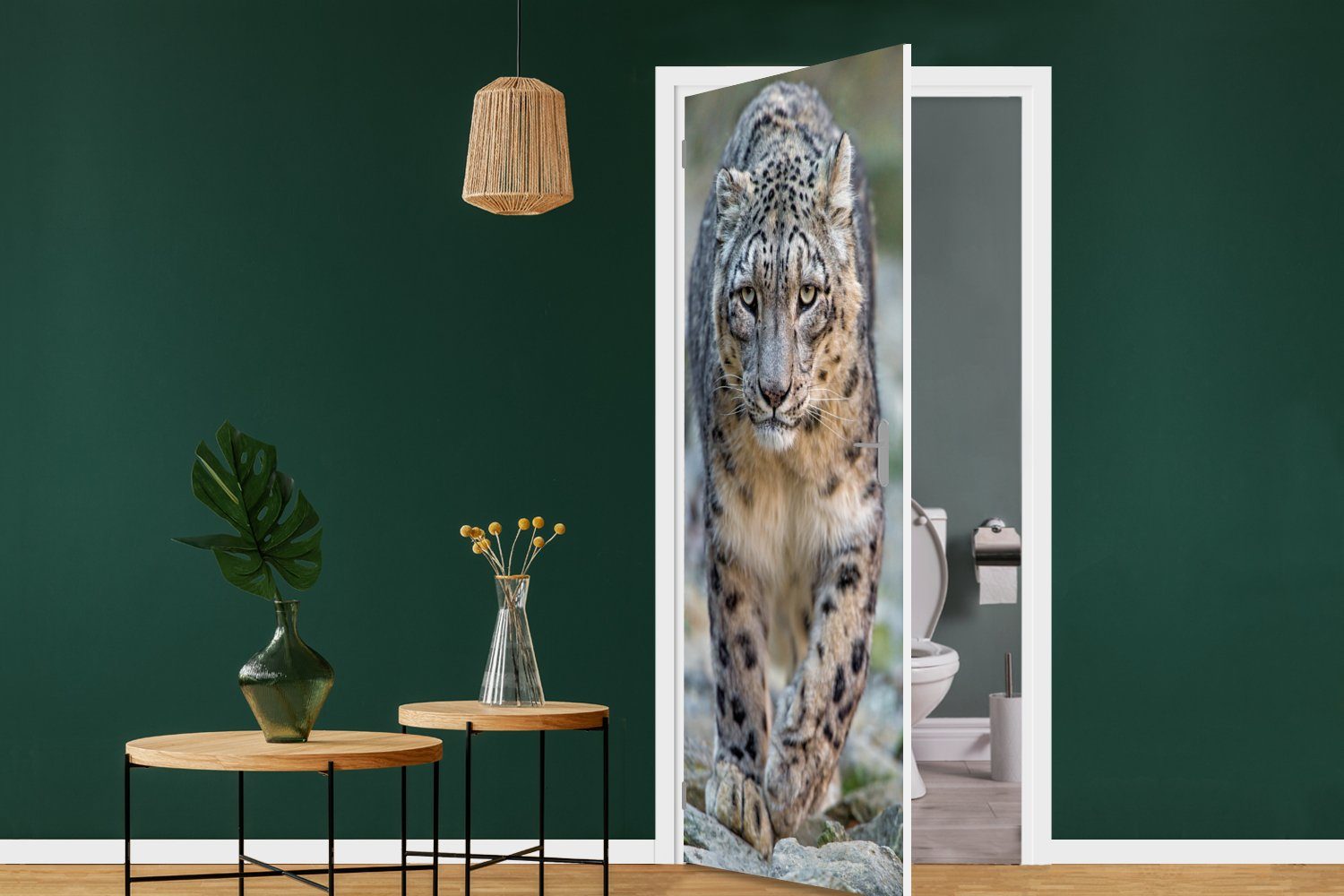MuchoWow Türtapete Leopard Türaufkleber, Fototapete Matt, - Steine St), (1 Spaziergang, cm - bedruckt, Tür, für 75x205