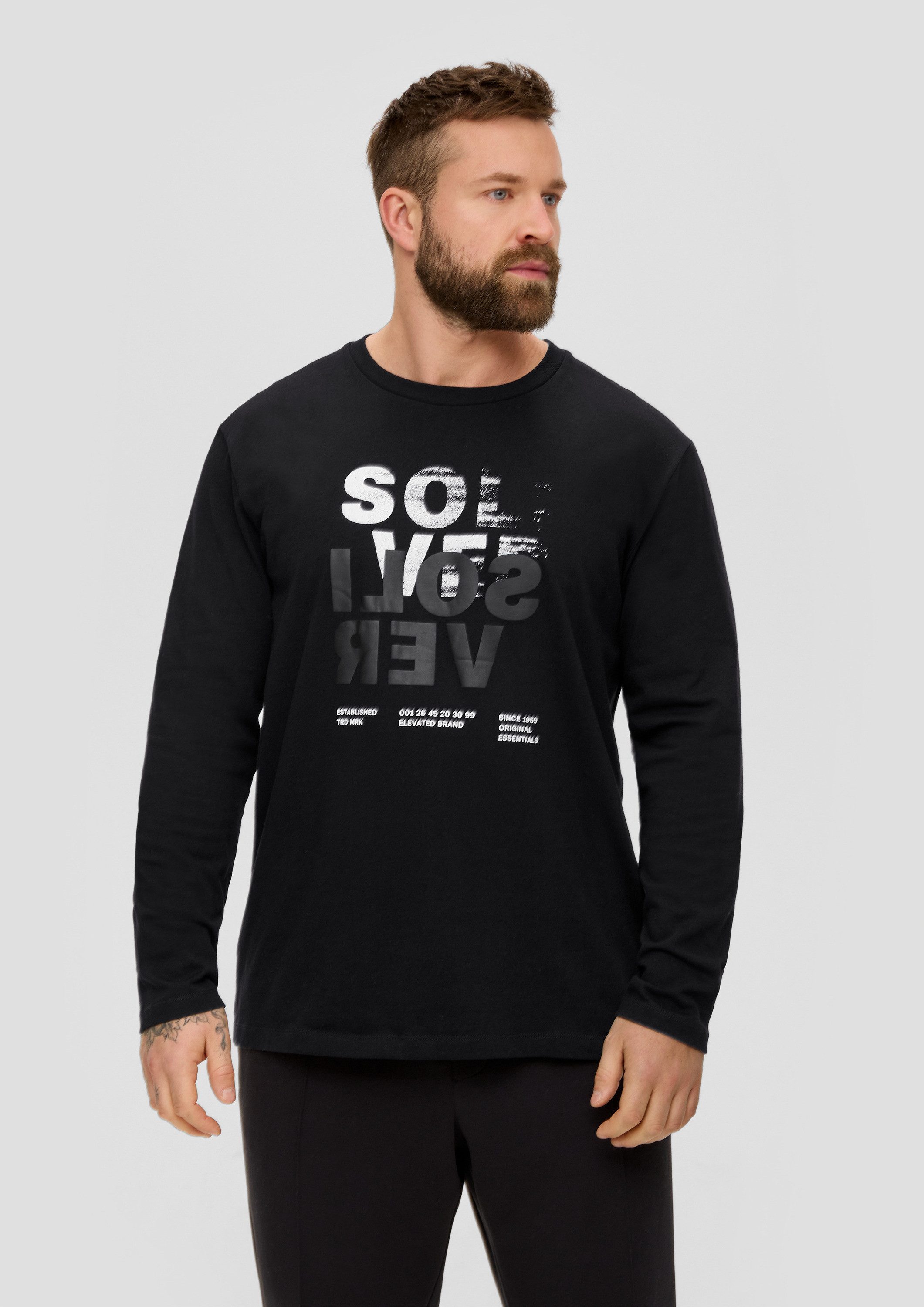 s.Oliver Langarmshirt T-Shirt Longsleeve mit gummiertem Label-Print günstig online kaufen