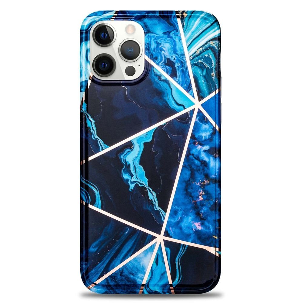 Wigento Handyhülle Für Apple iPhone 12 / 12 Pro 6.1 Zoll Marble Silikon  Case TPU Schutz Muster Tasche Hülle Cover Etuis Zubehör Blau