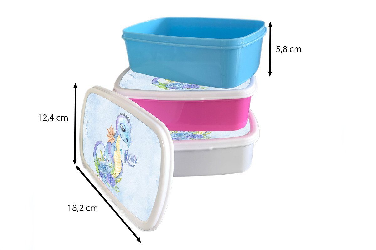 weiß Dino Kinder Jungen MuchoWow und - - Erwachsene, Jungs und Kunststoff, Brotdose, Aquarell Mädchen Lunchbox - für (2-tlg), Kinderzimmer Kinder, für Brotbox -