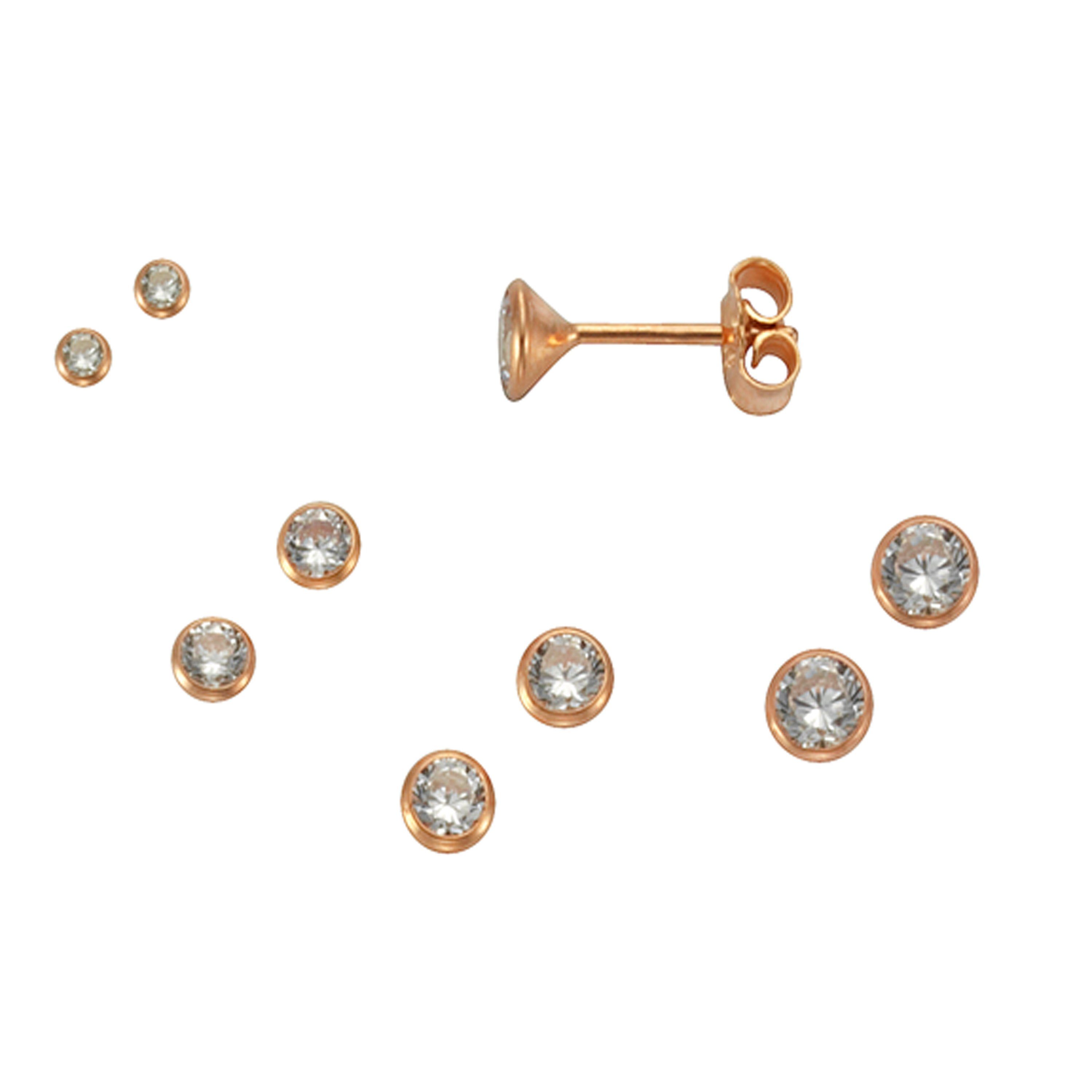 Paar Ohrstecker 925 Silber rotvergoldet Set 3 Paar 2mm