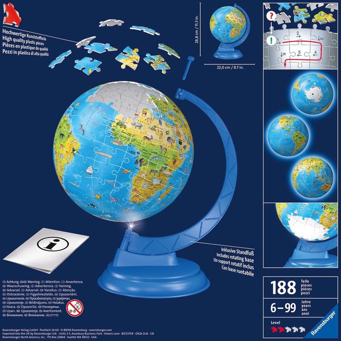 Ravensburger 3D-Puzzle Kinderglobus mit Licht, 180 Puzzleteile, Made in Europe