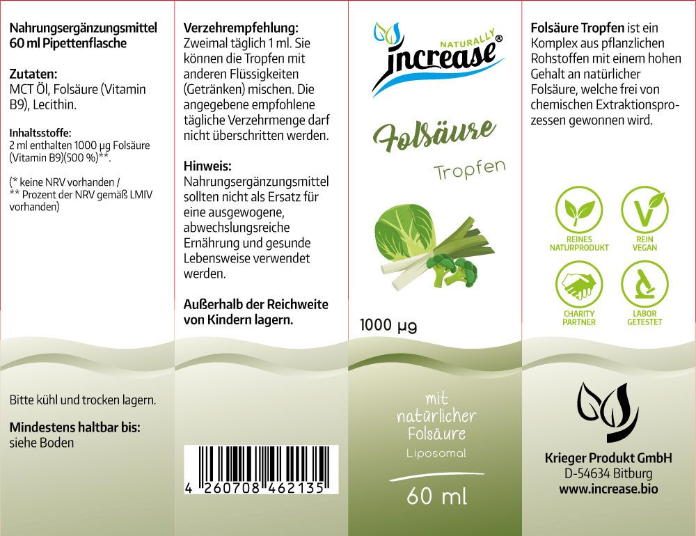 increase NATURALLY Liposomale Folsäure (Vitamin B9) - 1000µg pro Tag Tropfen, 60 ml