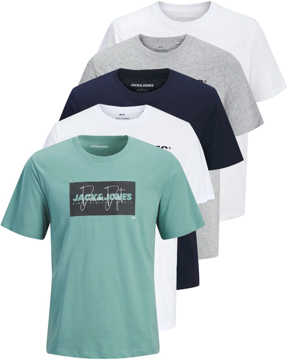 Jack & Jones Print-Shirt (Spar Set, 5er-Pack) T-Shirts mit Aufdruck aus Baumwolle