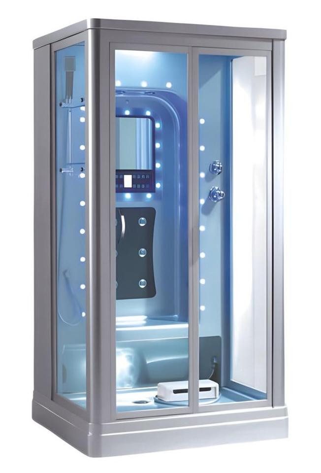 JVmoebel Dampfdusche Hydromassage-Dusche aus Aluminium und Glas mit LED-Lichtsystem, BxT: 95x139 cm, 1-tlg., Made in Europe