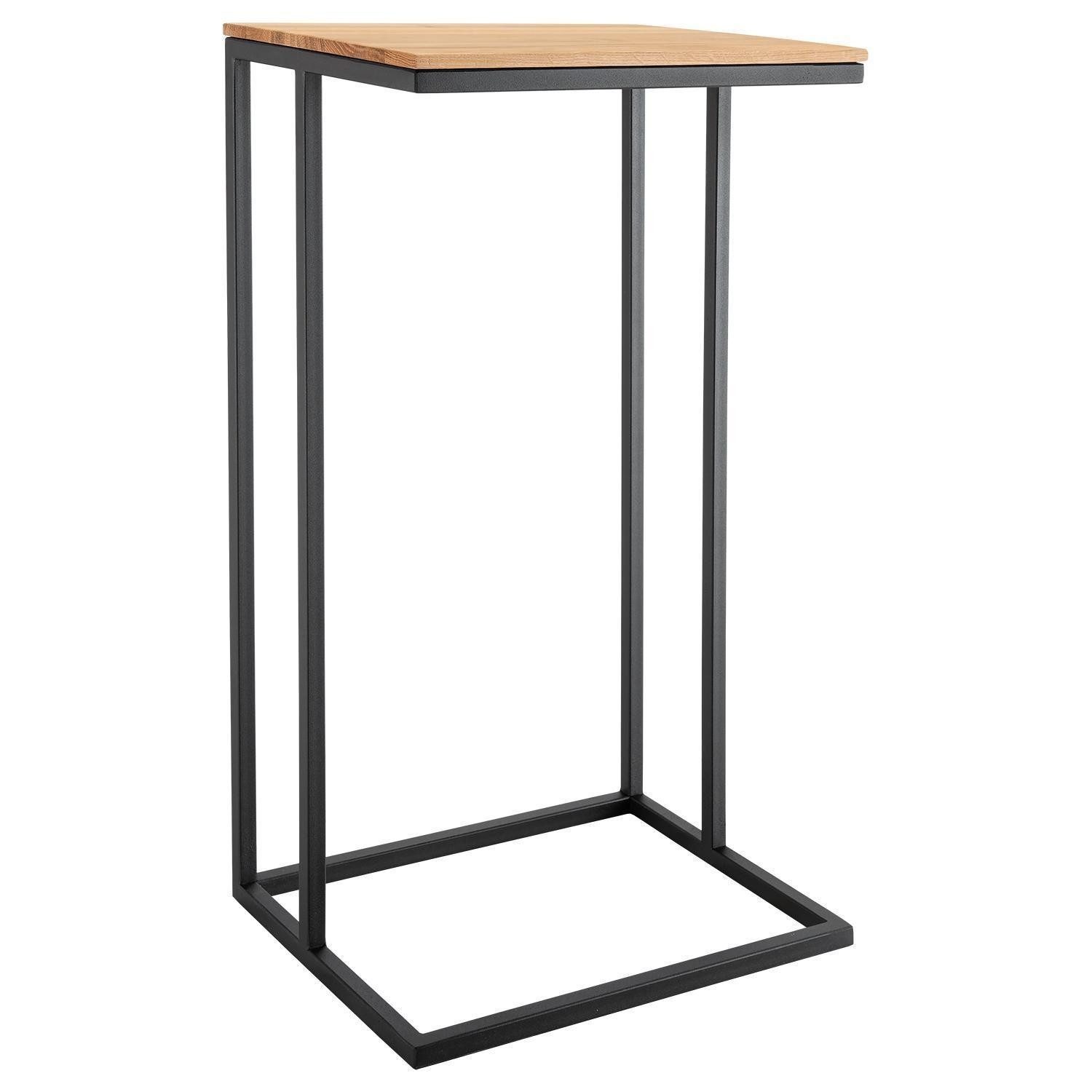 Gradel Beistelltisch MIKA, Braun, Schwarz, Eichenholz massiv, Metallgestell, B 40 x H 70 x T 30 cm