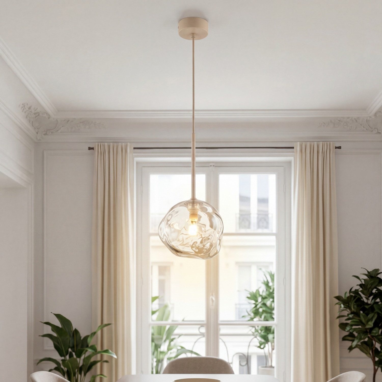 Licht-Erlebnisse Pendelleuchte UMERA, ohne Leuchtmittel, Metall Rauchglas G9 rund D: 15 cm H: max. 150 cm Beige Cognac Modern