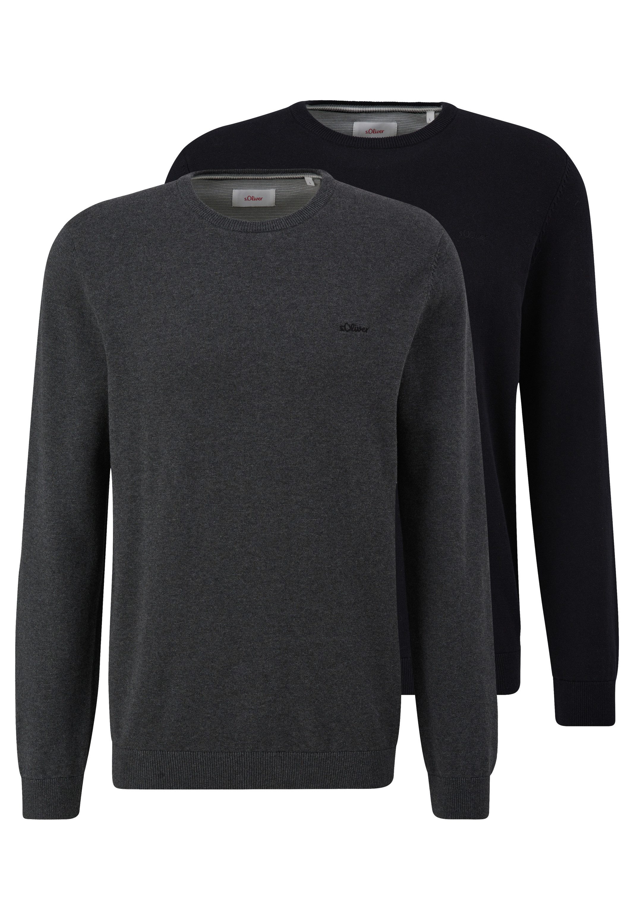 s.Oliver Rundhalspullover 2er Pack Basic (Spar-Set, 2-tlg) Pullover - Baumwolle - Atmungsaktiv - Angenehm weiches Material