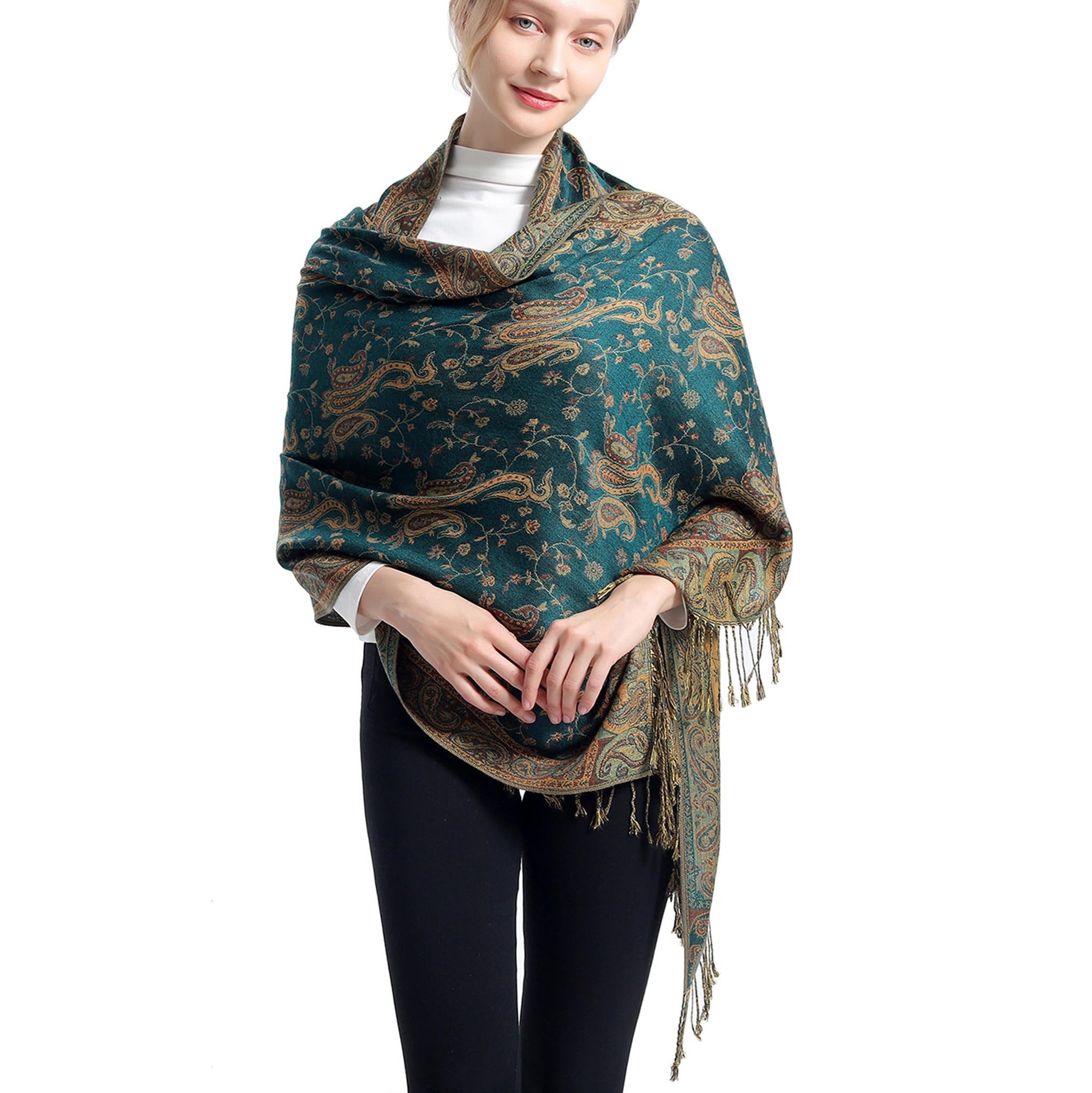 nsihing Modeschal Pashmina Schal Damen, Elegant Weich Schultertuch Schal für Damen, Leicht Frauen Halstuch Stola mit Paisleymuster Tuch Lang Damen