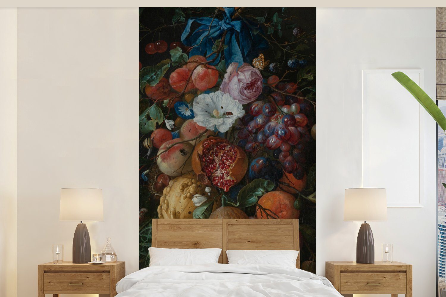 MuchoWow Fototapete Früchte und Blumen - Gemälde von Jan Davidsz. de Heem, Matt, bedruckt, (2 St), Vliestapete für Wohnzimmer Schlafzimmer Küche, Fototapete
