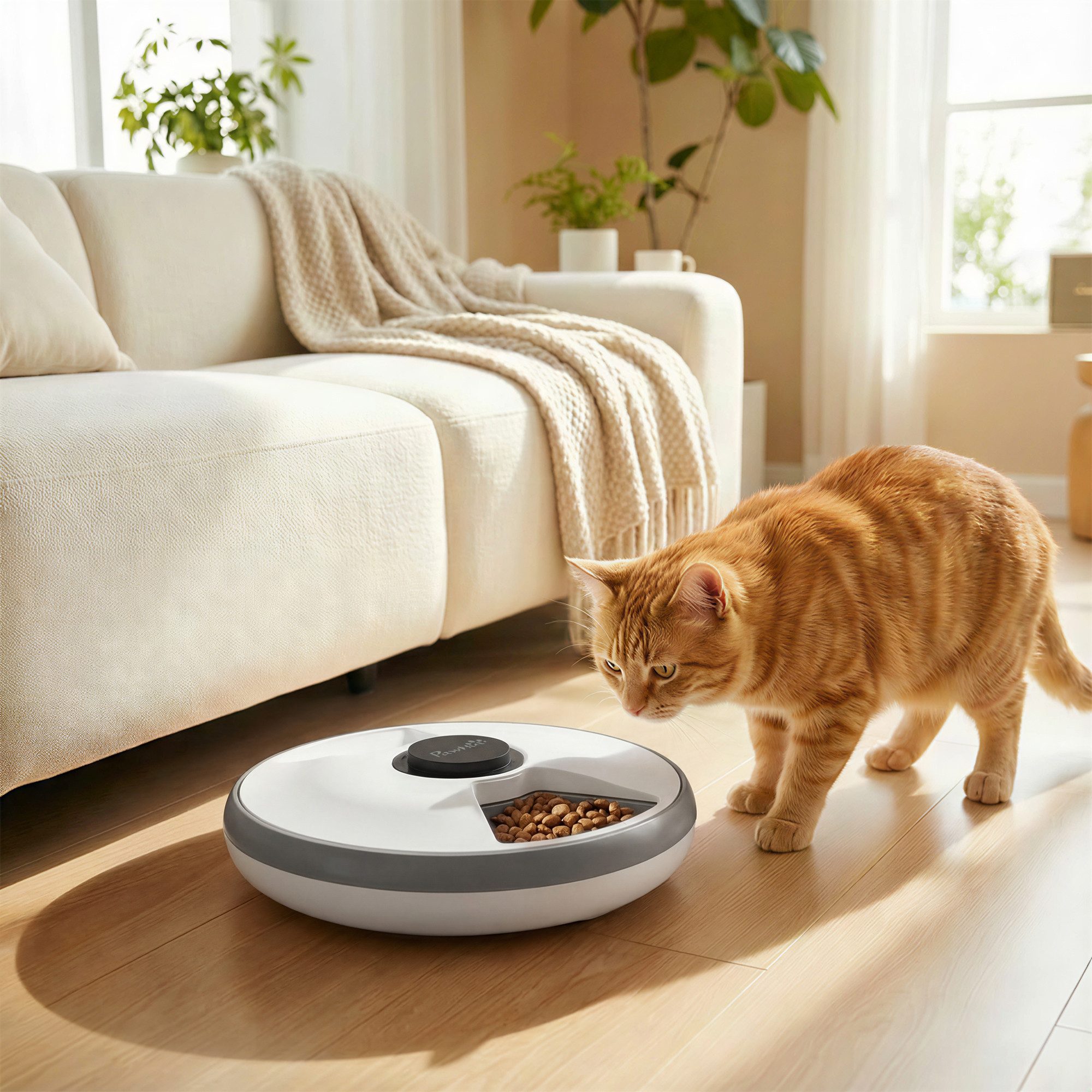 Novzep Futterautomat Futterautomat, automatischer kabelloser Futterspender mit Timer, bis zu 6 Mahlzeiten, LED-Display, Kühlakku