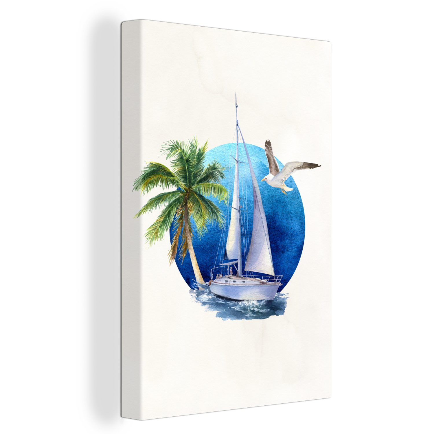 OneMillionCanvasses® Leinwandbild Segelboot - Meer - Aquarell, (1 St), Leinwandbild fertig bespannt inkl. Zackenaufhänger, Gemälde, 20x30 cm