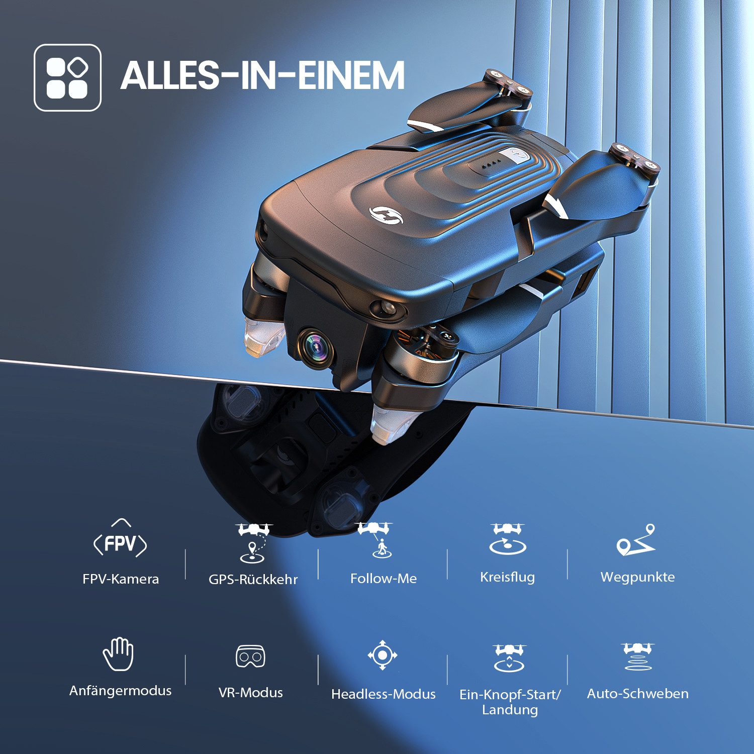 HOLY STONE mit Kamera 4K, 46 Min Flugzeit, Follow-Me, Bürstenloser Motor Drohne (Ideal für Familie, Reisen & Partys) schwarz