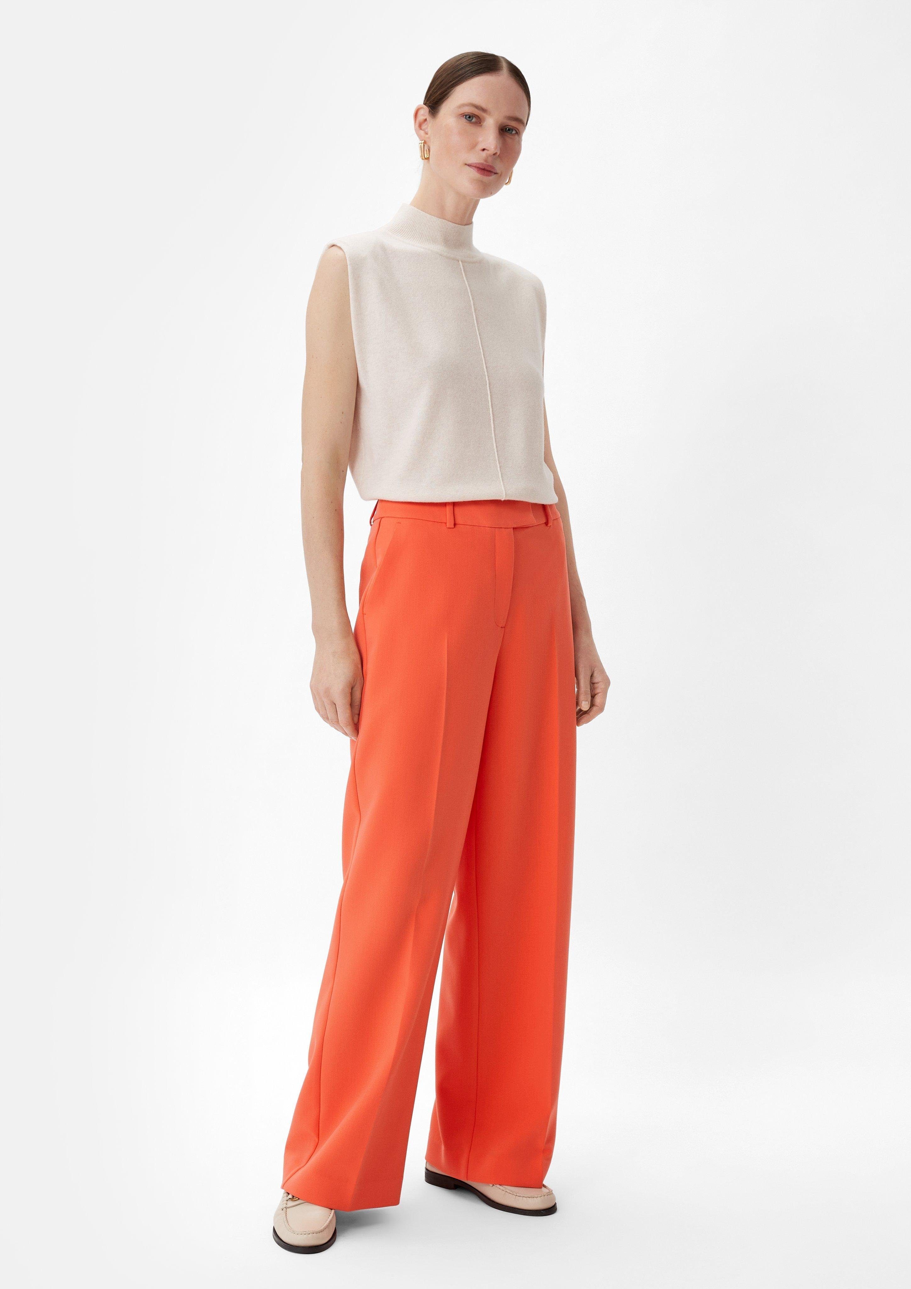 Wide Leg orange Stoffhose mit Twill-Hose Logo Regular: Comma