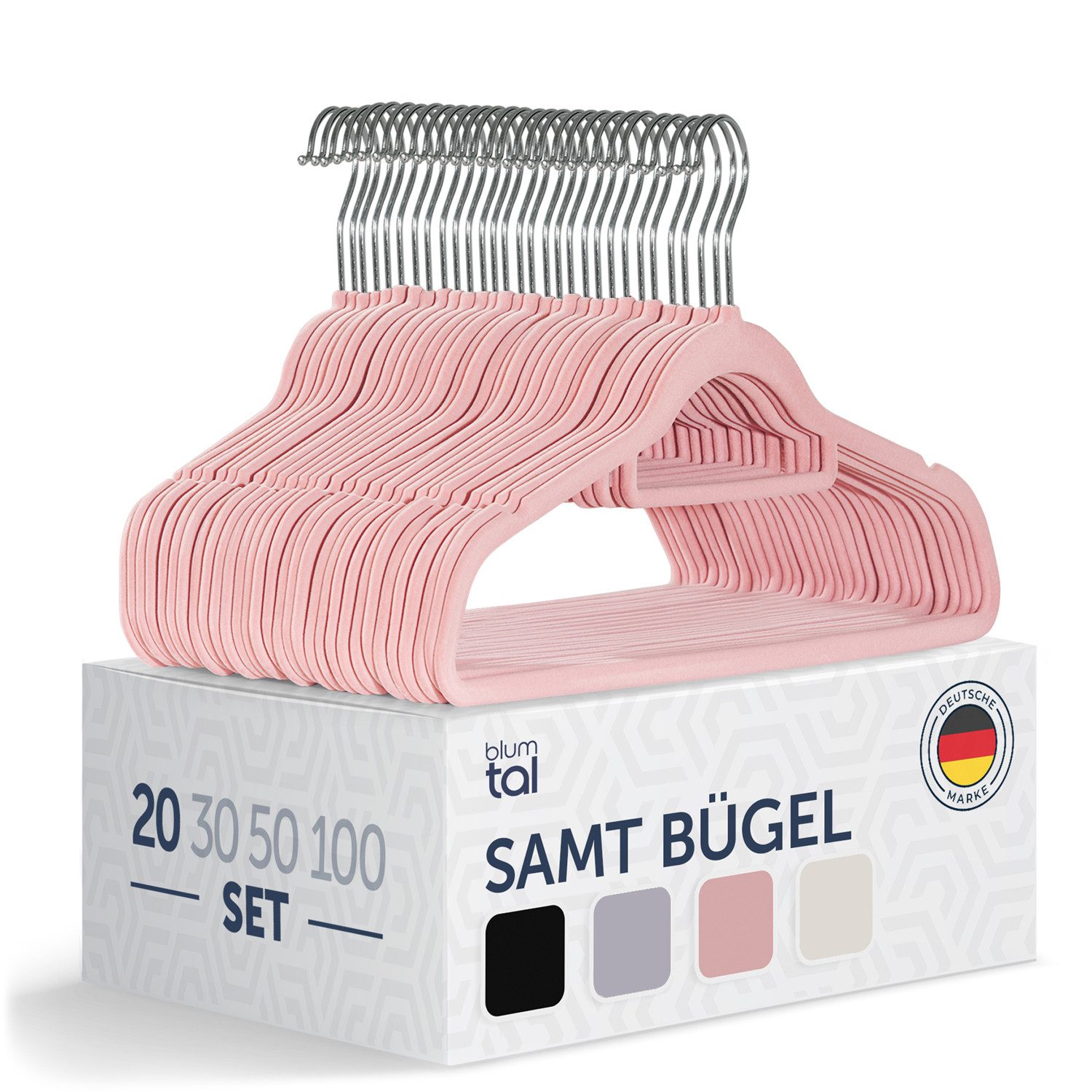 Blumtal Kleiderbügel Rutschfest - Samtoptik - Platzsparend, (20-tlg), Premium inkl. Krawattenhalter, 360° drehbar, Anti-Rutsch Bügel