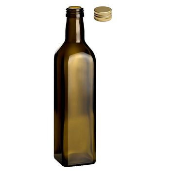 gouveo Trinkflasche Glasflaschen 500 ml Maraska -Antik- mit Schraub-Deckel - Grüne Flasche, 12er Set, goldfarben
