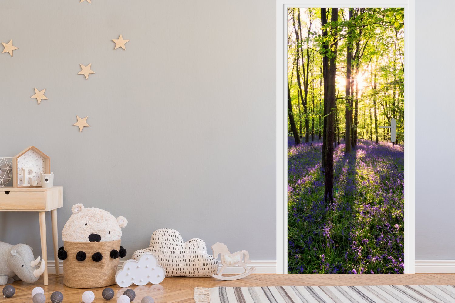 MuchoWow Türtapete Wald - Blumen cm 75x205 Lavendel, bedruckt, Matt, für (1 St), Tür, - Fototapete Türaufkleber
