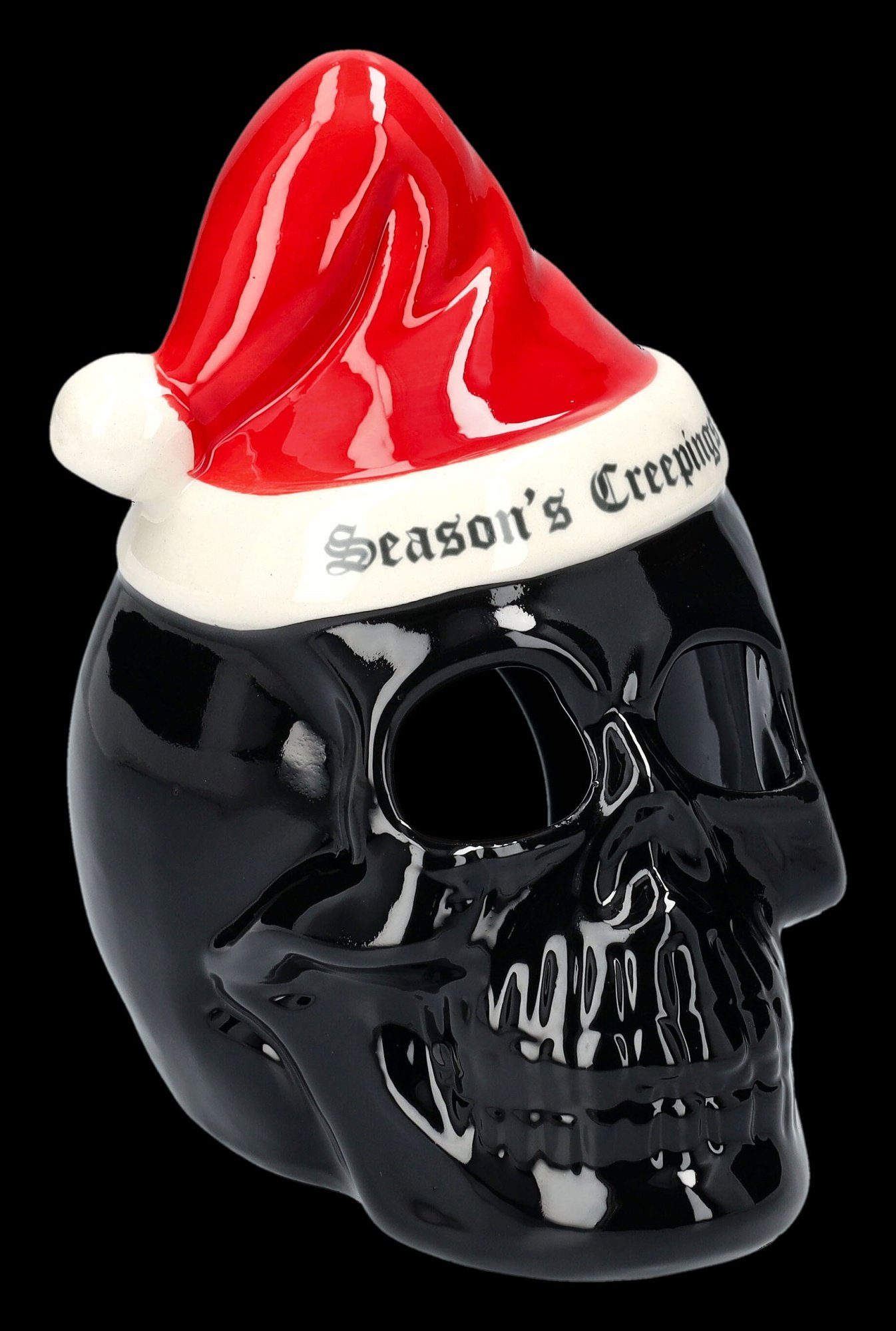 Figuren Shop GmbH Teelichthalter Teelichthalter - Totenkopf Weihnachtsmann - Weihnachtsdeko Gothic Fantasy | Teelichthalter