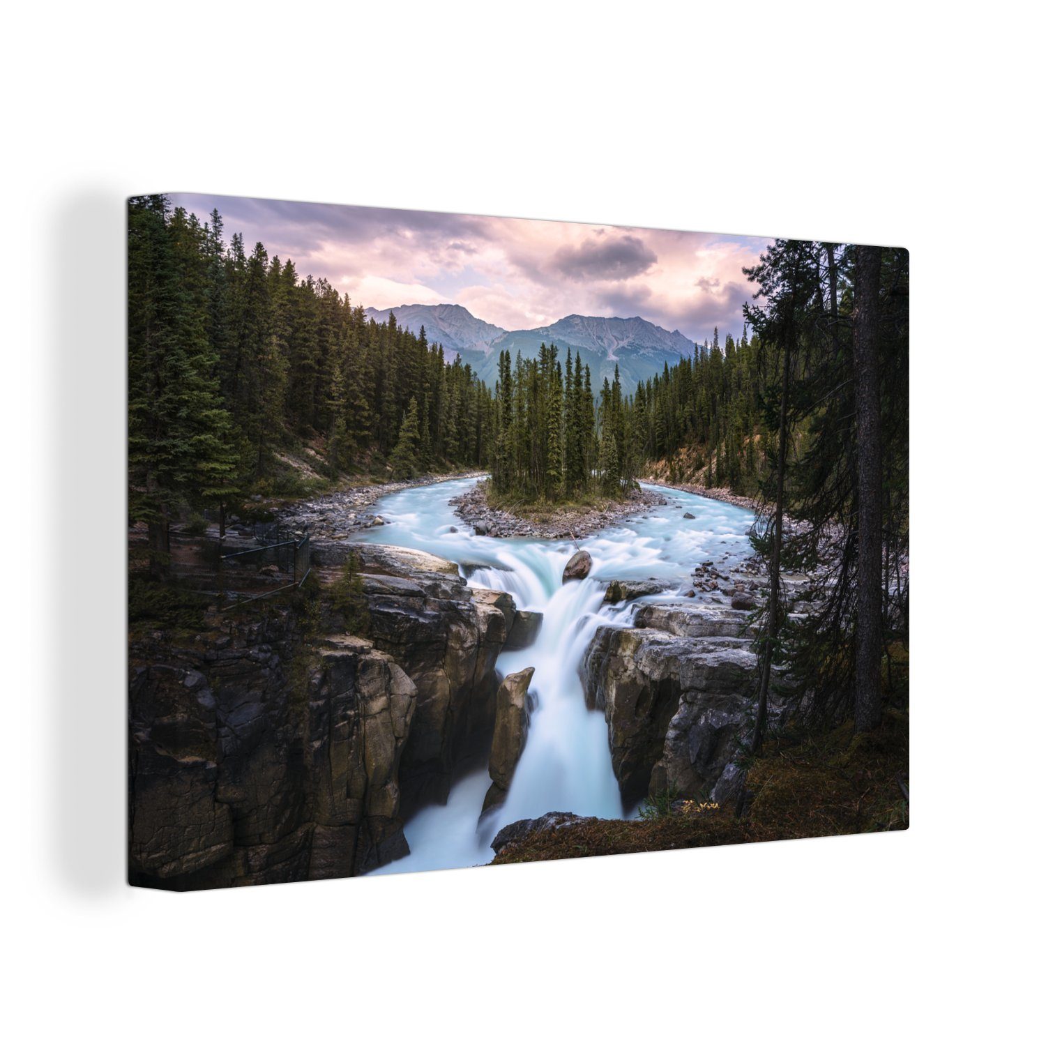 Nordamerika, im Aufhängefertig, Jasper OneMillionCanvasses® (1 Leinwandbilder, Wasserfall 30x20 in Park Wanddeko, cm National Leinwandbild Wandbild St),