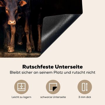 MuchoWow Herdblende-/Abdeckplatte Kuh - Watussie - Stier - Schwarz, Vinyl, (1 tlg), 77x51 cm, Ceranfeldabdeckung, Arbeitsplatte für küche