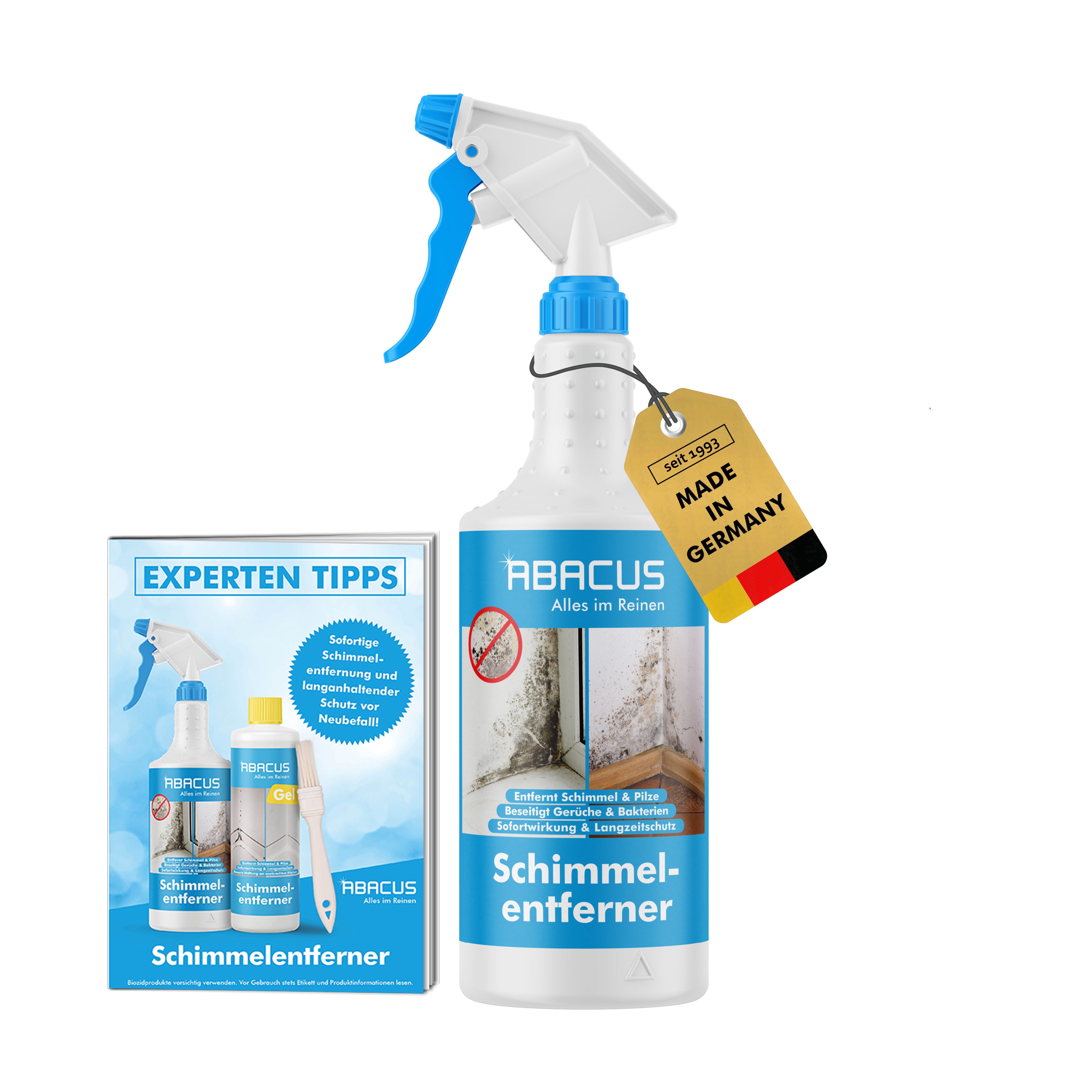 ABACUS Anti-Schimmel-Spray, Schimmelex für Wand und Bad, Anti-Schimmel Засіб для видалення цвілі (inkl. Experten Tipps, [1-St. 1x750ml Sofortwirkung mit Langzeiteffekt)