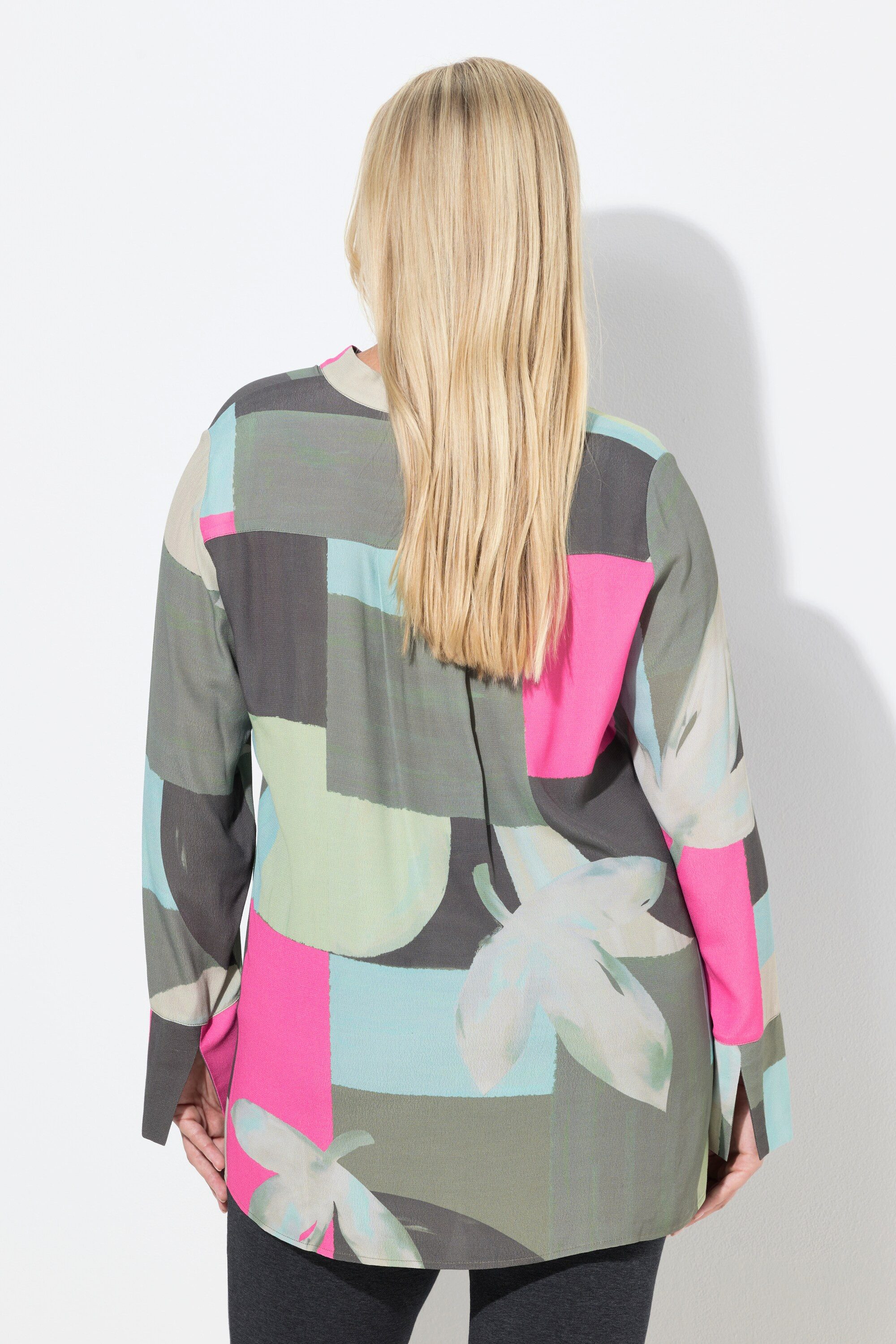 Ulla Popken Longbluse Bluse Zierfalte A-Linie Stehkragen Langarm