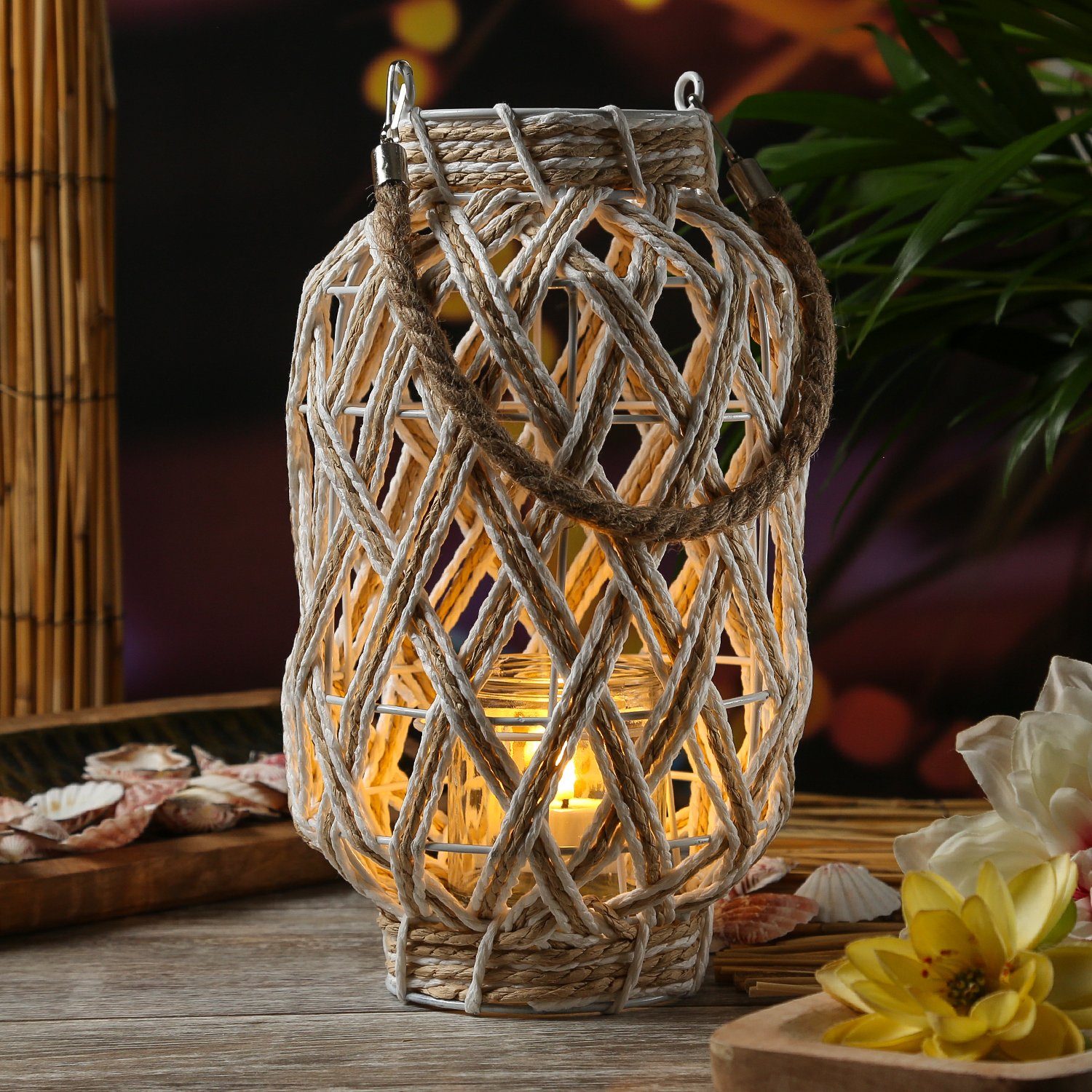 MARELIDA Windlicht Laterne mit Glaseinsatz Juteiseil maritime Dekoration 30cm weiß natur (1 St)
