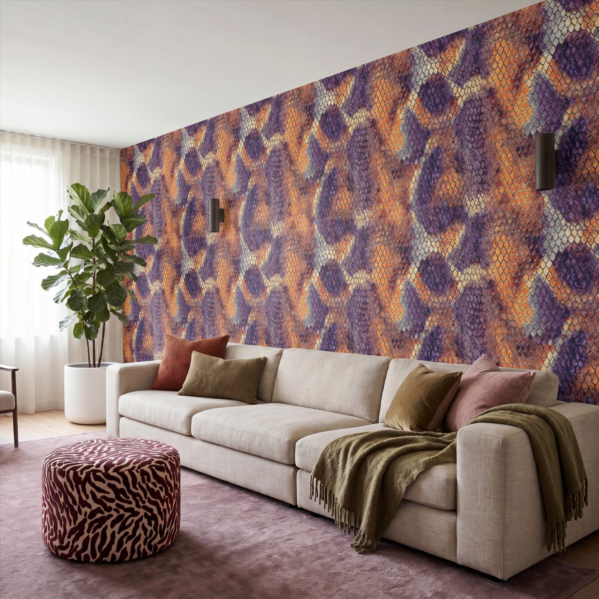 OnlyWow Fototapete Schlange – Bunt – Schuppen, Matt, bedruckt, Wandtapete, Wohnzimmer, Schlafzimmer, Wanddekoration 500x220cm