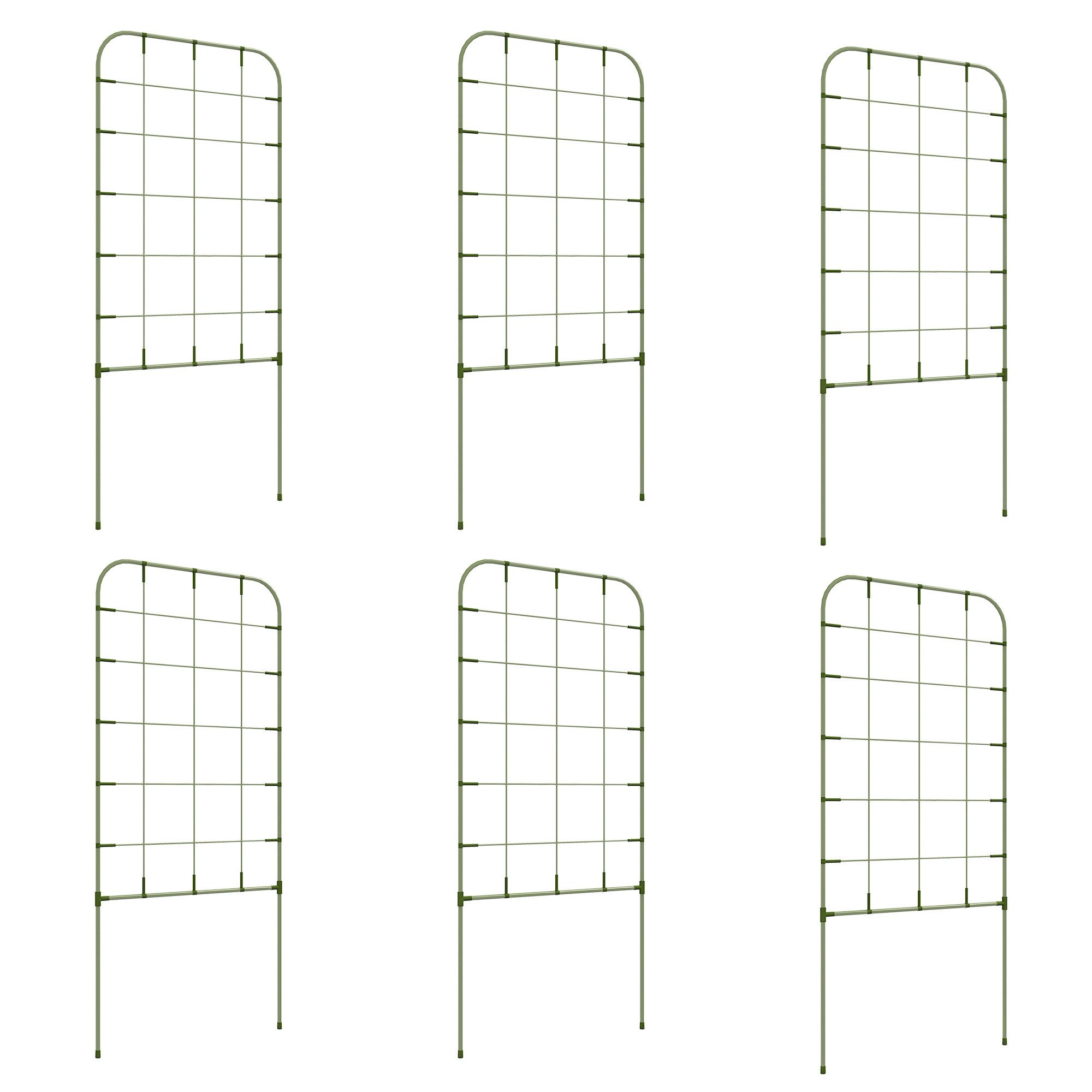 Outsunny Rankhilfe 6er-Set Pflanzenhalter, Rankgitter Gartenpflanze Stützstangen, 6 St., Gartenspaliere, für Kletterpflanzen, Balkon, Stahl, Grün, 40 x 90 cm