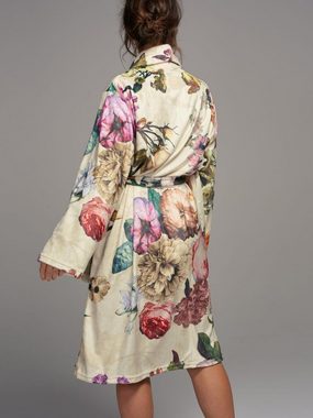 Essenza Damenbademantel Fleur, Kurzform, Polyester, Schalkragen, Gürtel, mit Blumenprint
