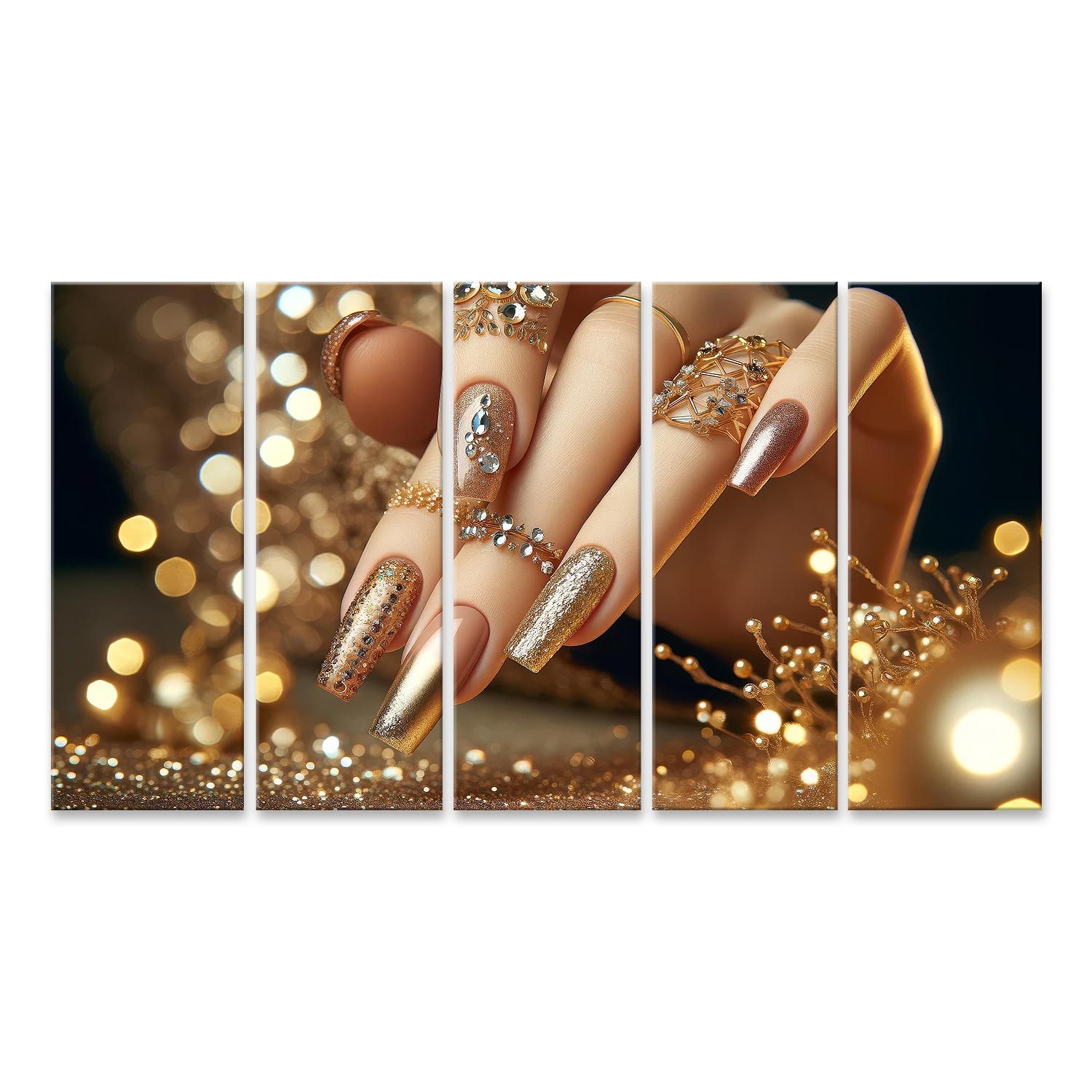 islandburner Leinwandbild Glitzernde Goldpracht Maniküre mit günstig online kaufen
