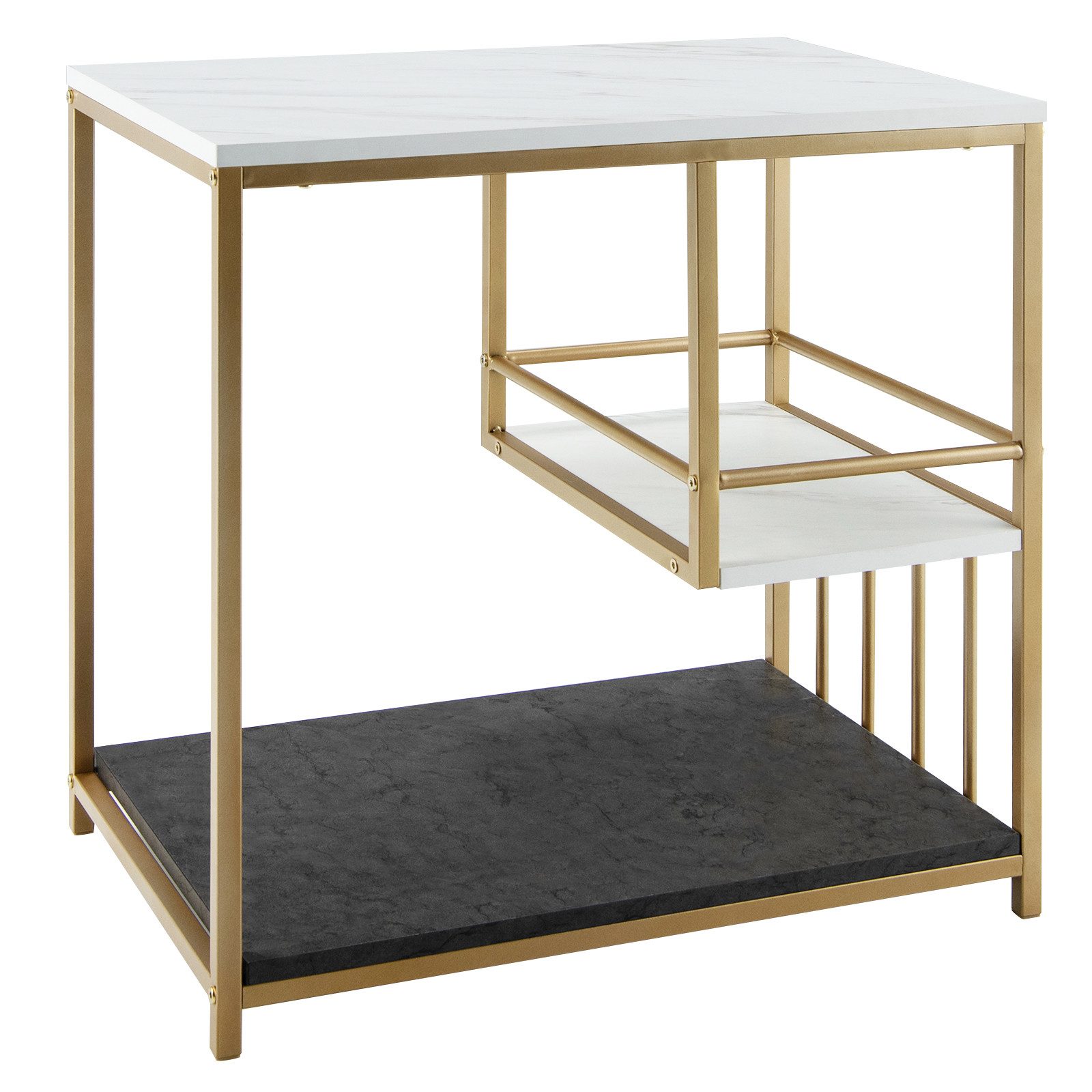 COSTWAY Beistelltisch, 3 Ebenen, Marmoroptik, mit goldenem Metallgestell