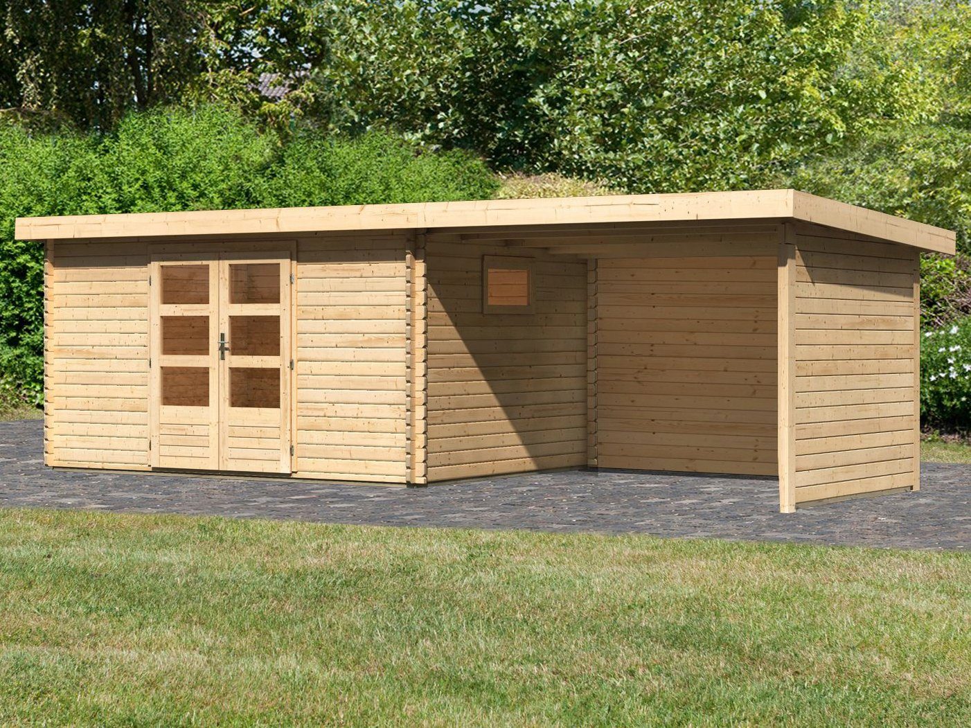 WOODFeeling Gartenhaus Trittau 5, BxT: 576x333 cm, mit Anbaudach