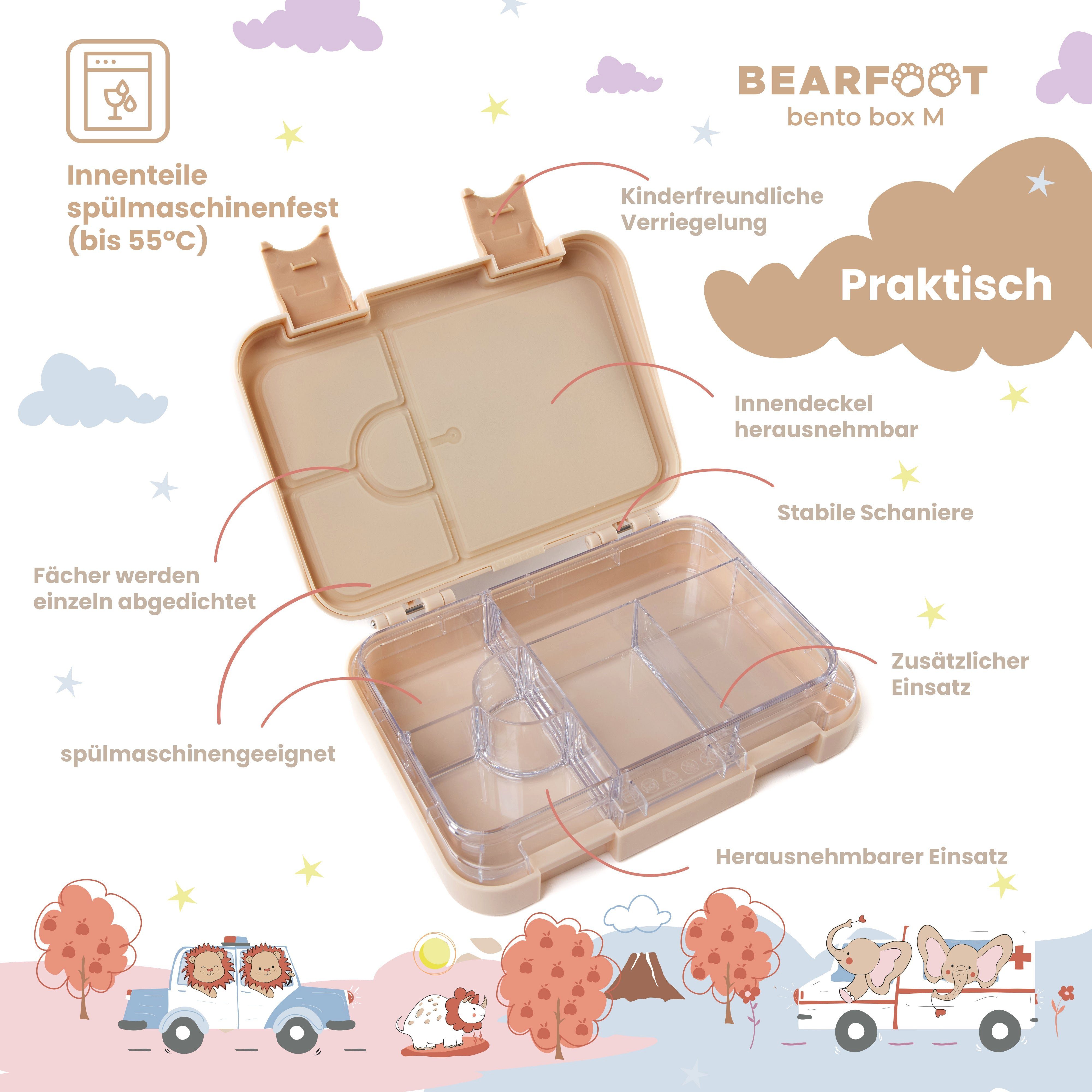 Designs, modular Kinder box Fächern, handgezeichnete Lunchbox mit Elefanten, Brotdose Ambulanzelefanten-braun - Lunchbox, Bento BEARFOOT