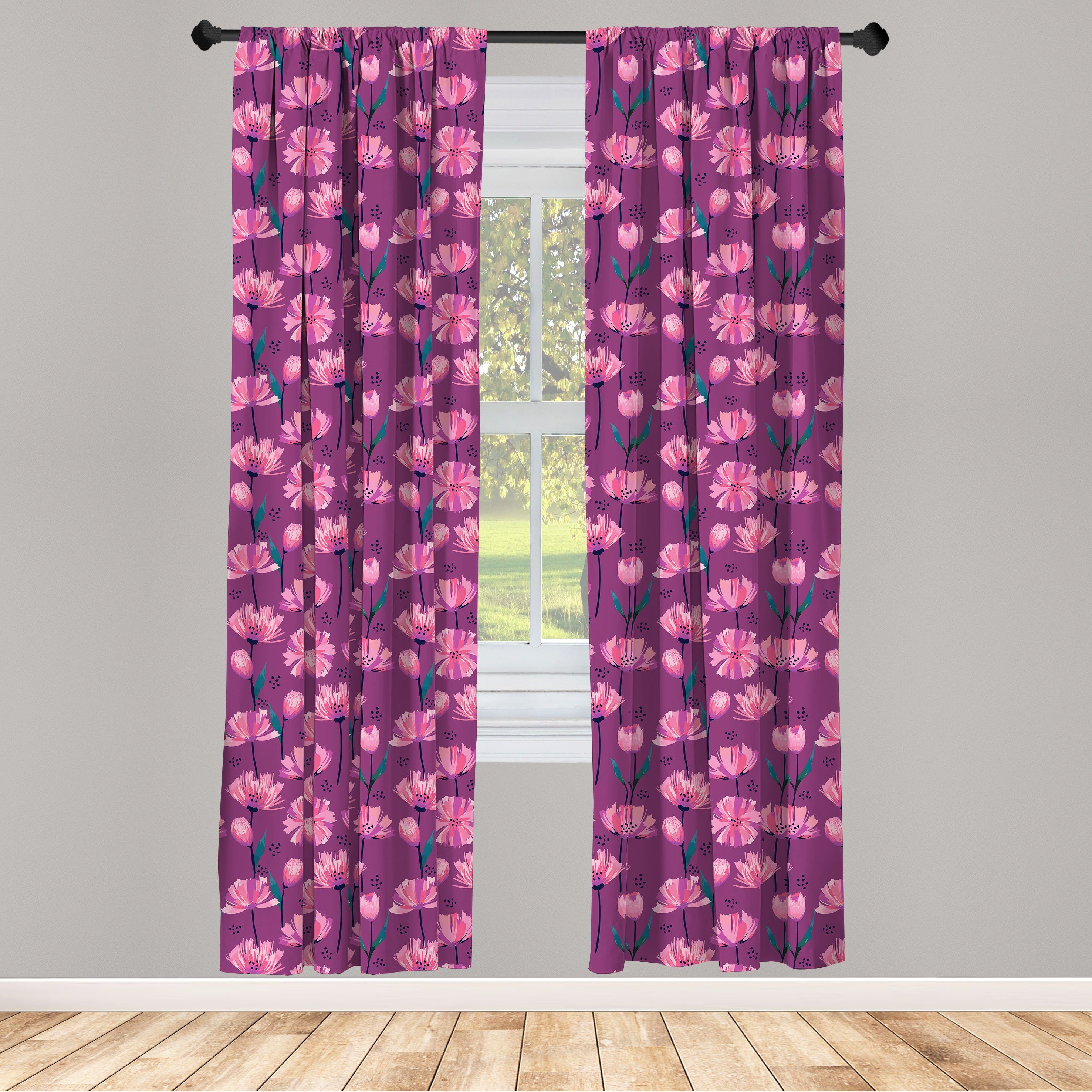 Gardine Vorhang für Wohnzimmer Schlafzimmer Dekor, Abakuhaus, Microfaser, Blumen Abstrakte Mohnblumenblätter