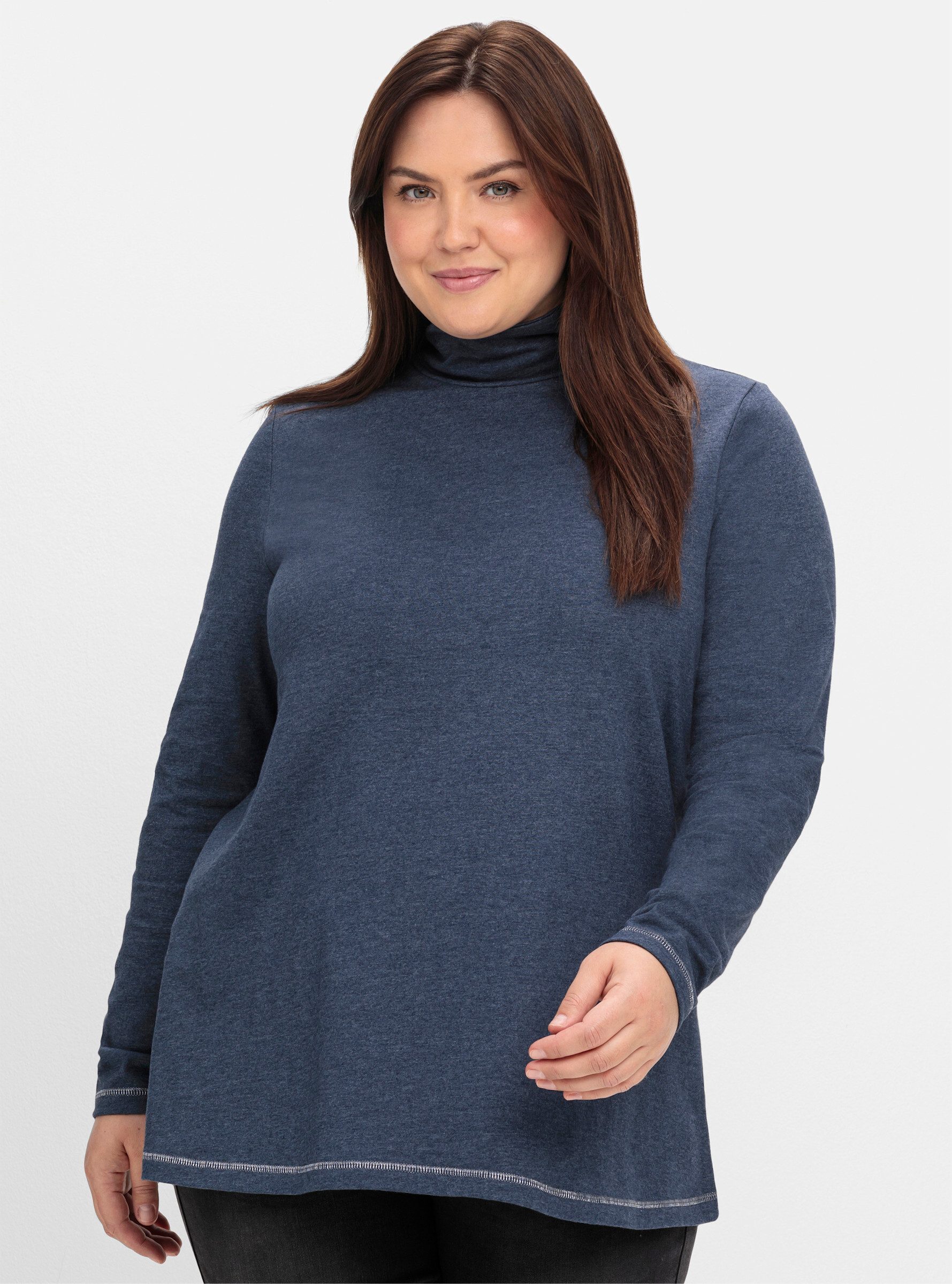 Sheego T-Shirt Langarmshirt . in A-Linie, mit Stehkragen günstig online kaufen