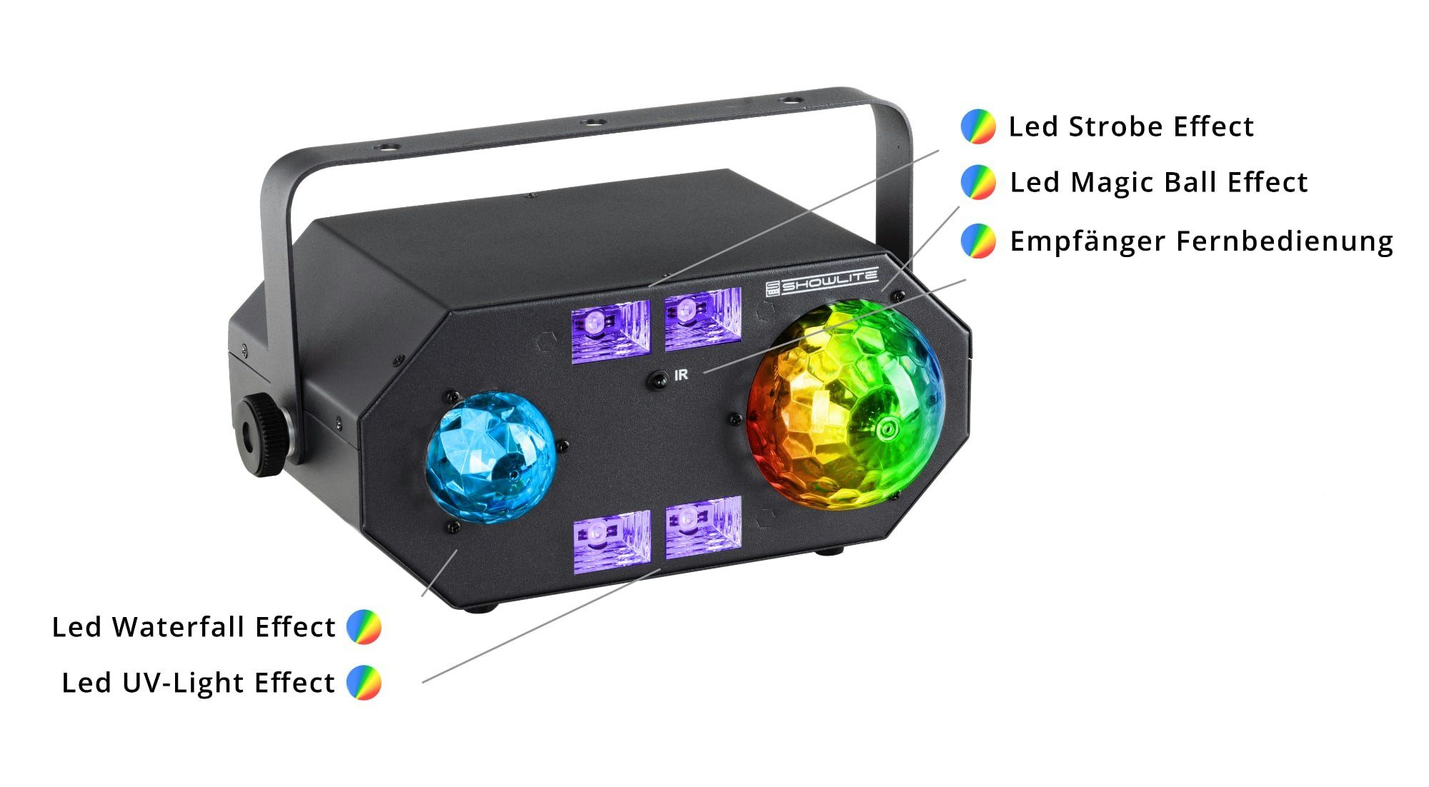 Showlite Discolicht MEL-4 Multi-Effect-Light, LED fest integriert, Farbwechsler, integriertes Mikrofon für Musiksteuerung