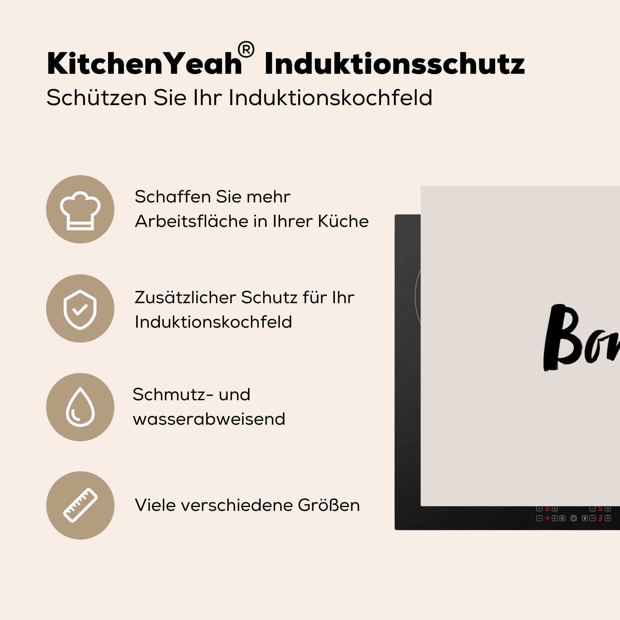 tlg), Induktion (1 küche Appetit - cm, MuchoWow -, Arbeitsplatte Ceranfeldabdeckung, 83x51 Guten - - Herdblende-/Abdeckplatte Induktionsschutz Lebensmittel für - Küche Vinyl,