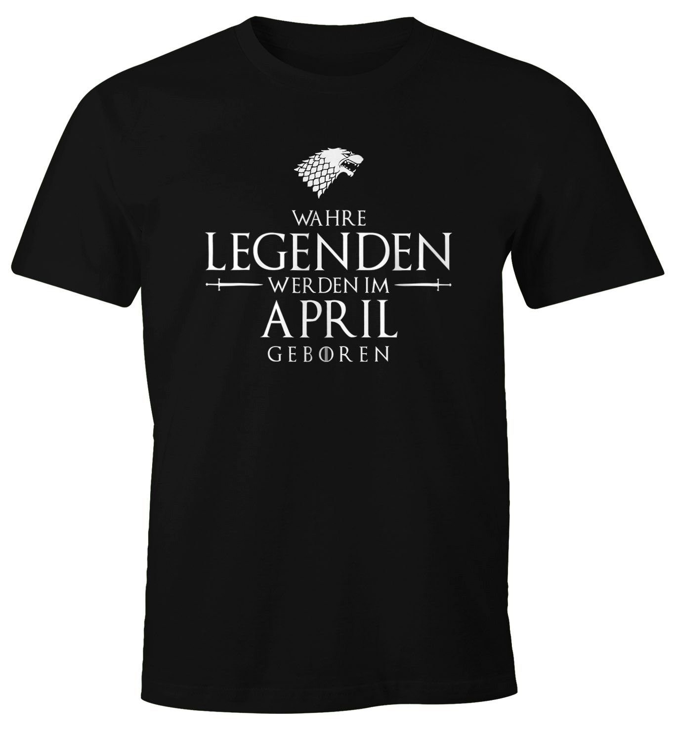 MoonWorks Print-Shirt Herren T-Shirt Wahre Legenden werden im [object Object] geboren Fun-Shirt Moonworks® mit Print April schwarz