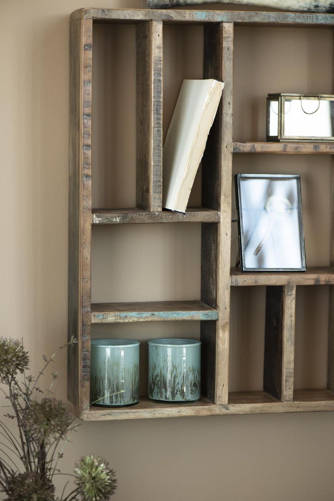 Ib Laursen Wandregal Wandregal Regal 11 Fächer Braun Holz Vintage Rustikal Alt Ib Laursen