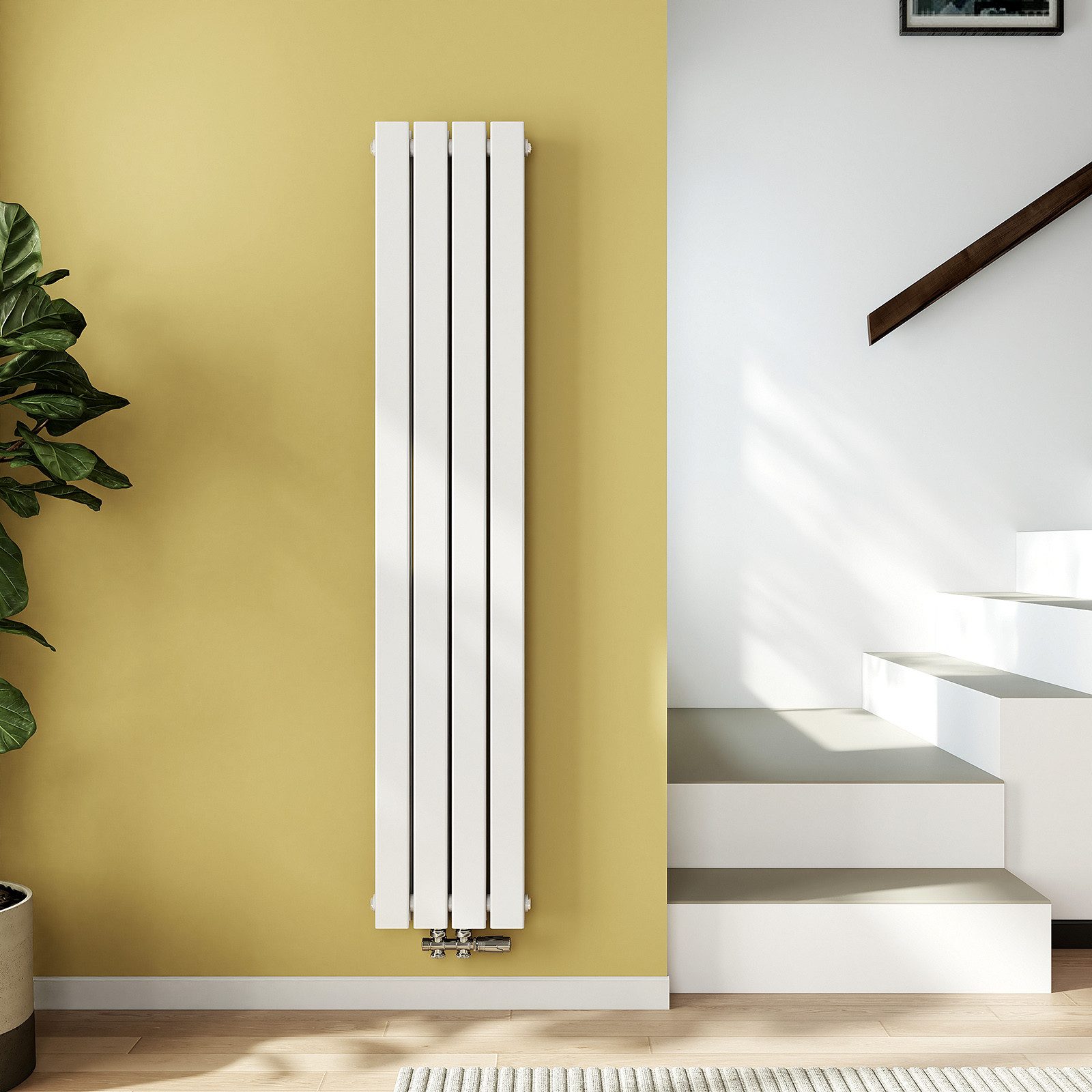 EMKE Heizkörper Anthrazit/Weiß Doppellagig Flach Design Paneelheizkörper, Vertikal, Mittelanschluss 966W für 12qm Raum, Weiß