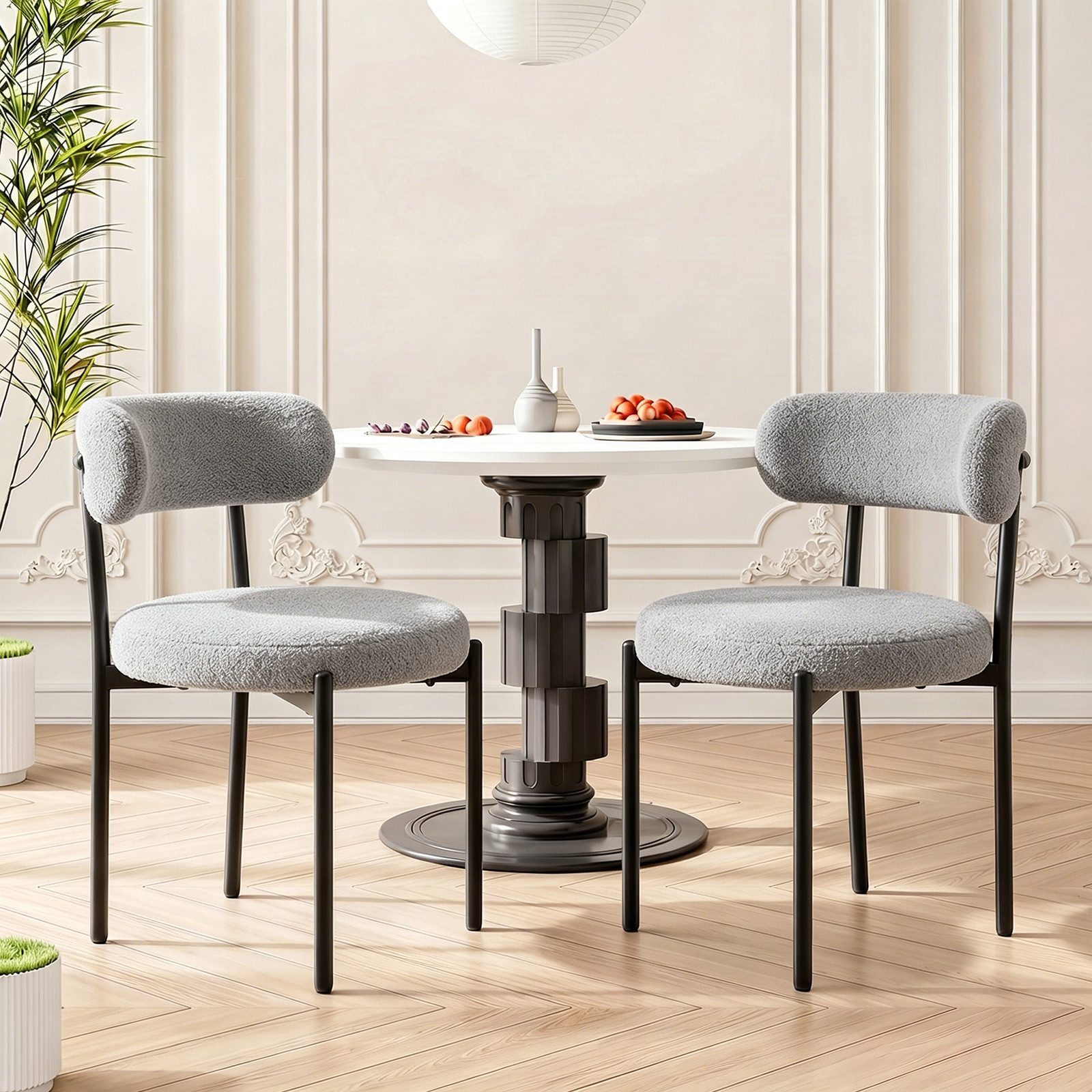 oyajia Esszimmerstuhl Polsterstuhl mit Metallgestell, Wohnzimmerstuhl, Küchenstuhl Runder (mit Rückenlehne), für Wohnzimmer, Esszimmer – Bild 2 von 5