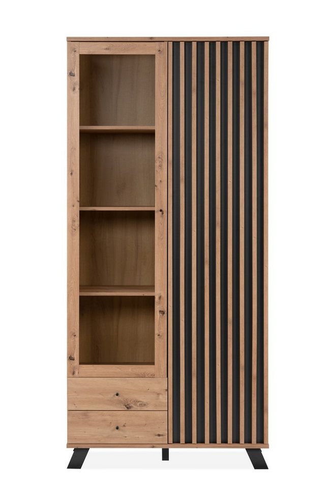 möbelando Standvitrine Medan 52A (BxHxT: 92x198x40 cm) in Artisan Oak /  Anthrazit