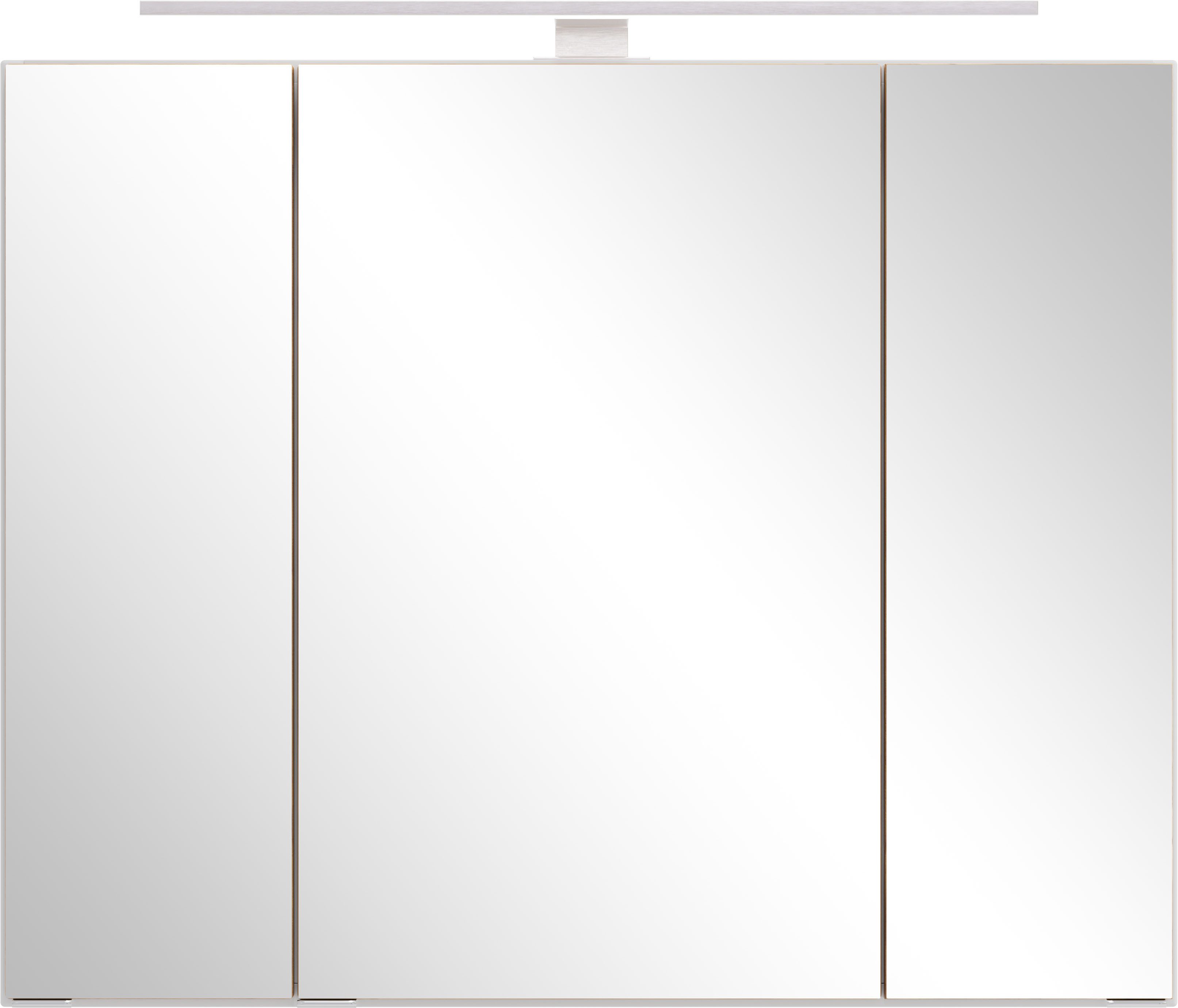 welltime Spiegelschrank TRIENT, 3D-Spiegelschrank 80 cm, gedämpfte Scharniere (Maße (B/H/T): ca. 80/64/20 cm) matt weiß/Wildeiche, gedämpfte Scharniere