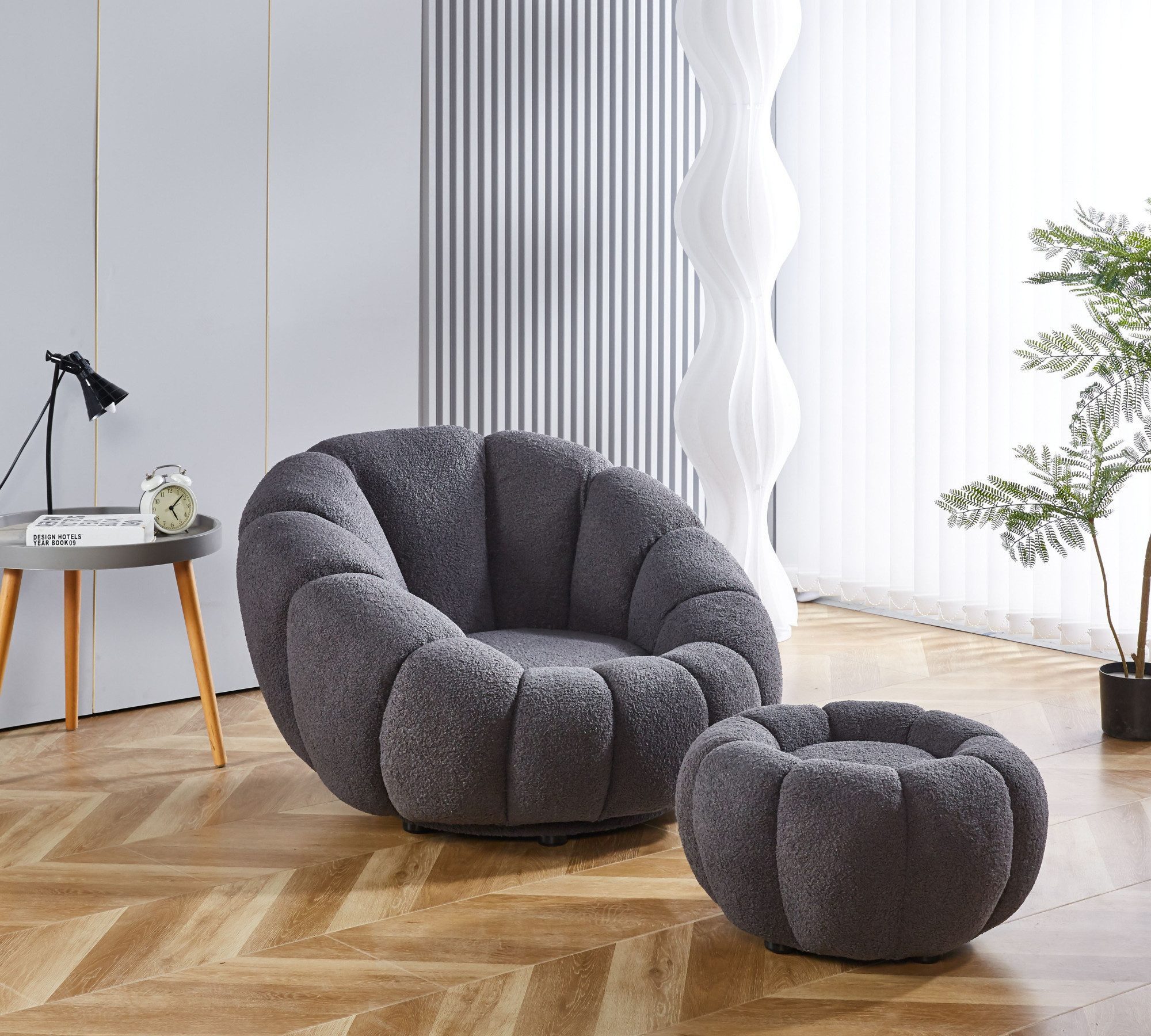 alesvelt Drehsessel Kürbis Sessel 360° Drehfunktion Relaxsessel inkl. Hocker (Set, 2-St), 360° Drehfunktion – Bild 4 von 5