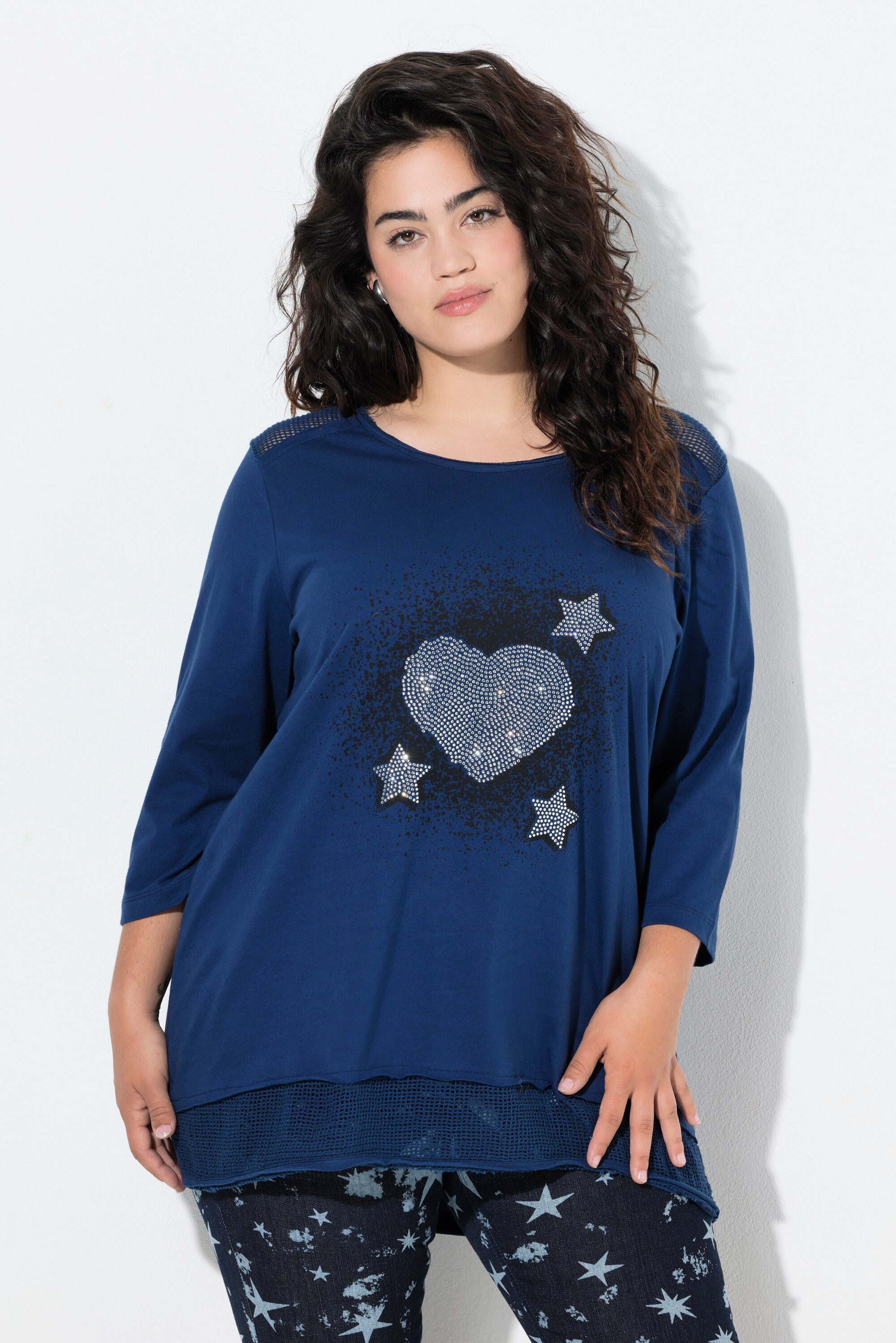 Angel of Style T-Shirt T-Shirt A-Linie glitzerndes Herz Mesh-Einsätze günstig online kaufen