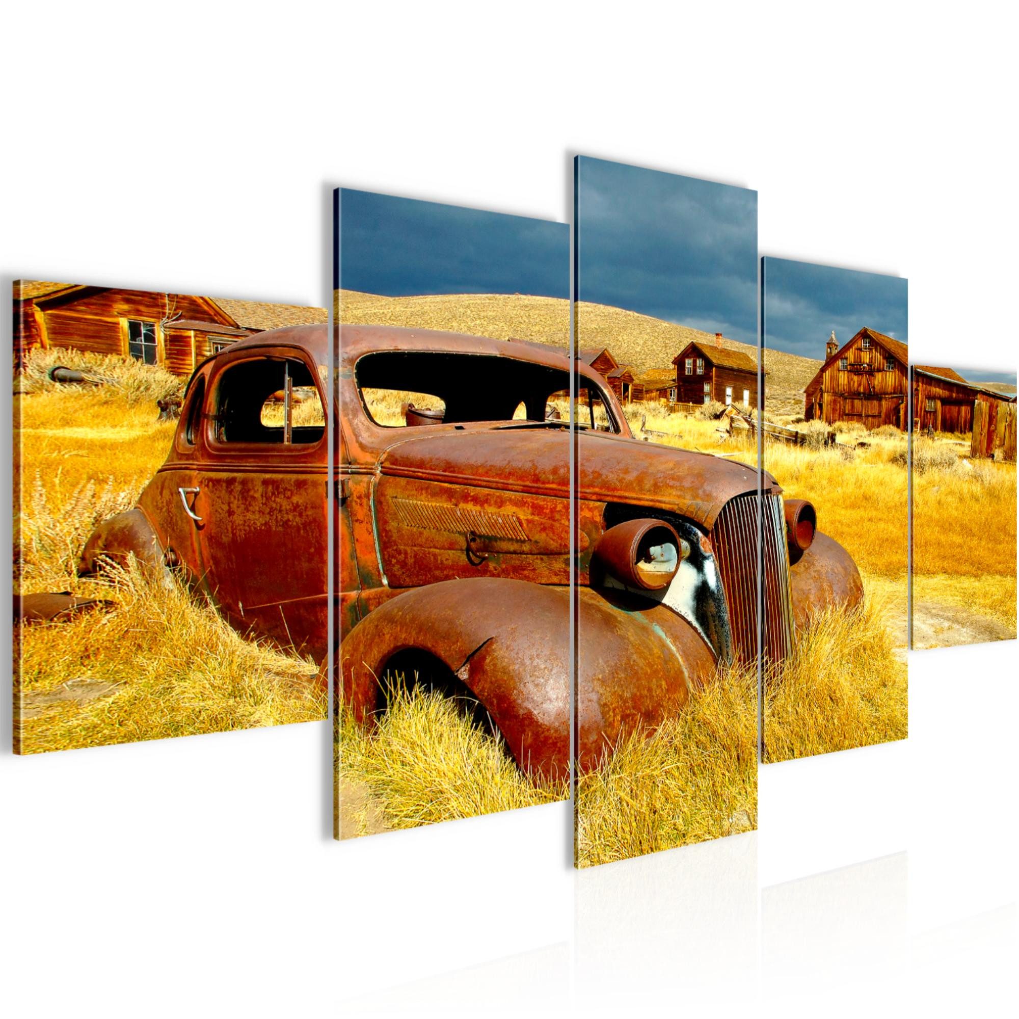 Runa Art Wandbild Bilder Auto Oldtimer 5 Teilig Wanddekoration Design Gelb Blau 602151a, 200L x 100B cm