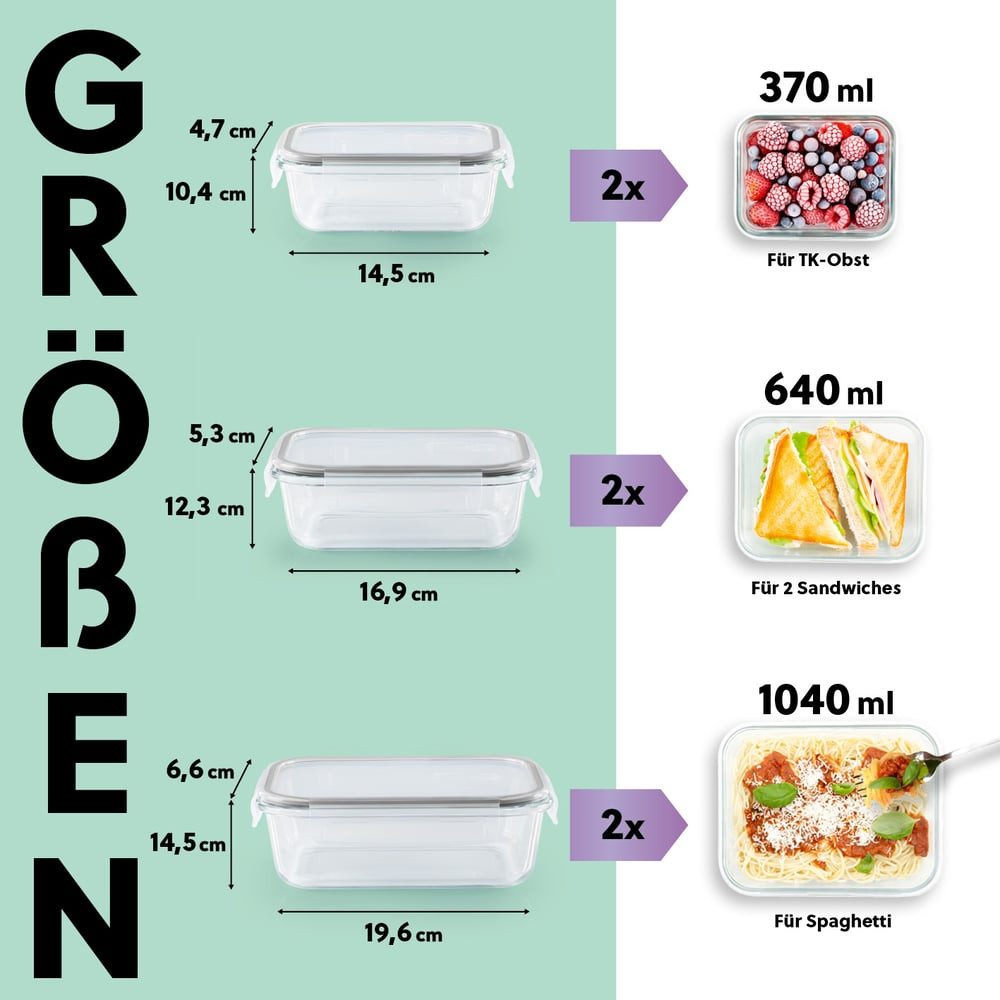 GOURMETmaxx Frischhaltedose GOURMETmaxx Glas-Frischhaltedosen Klick-it 12-tlg., Glas, lang-anhaltendes Aroma perfekt für gekochte Speisen, Snacks etc.